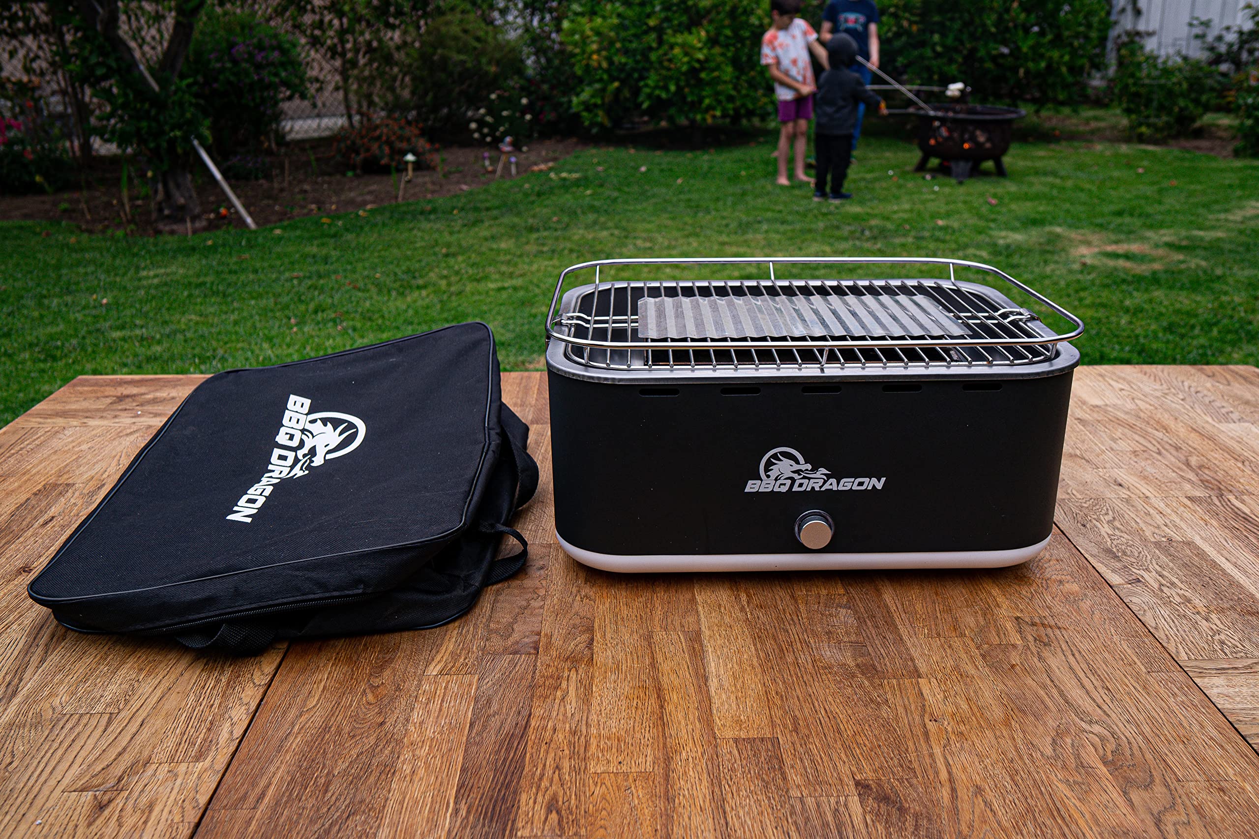 BBQ Dragon Zephyr Portable Charcoal Grill - Adjustable Fan Mini Hibachi Grill | Stainless Steel Tabletop Grill for Outdoor Cooking, Camping, Beach, Tailgate & Backyard BBQ | Perfect for Picnics, RV Trips & Small Space Grilling