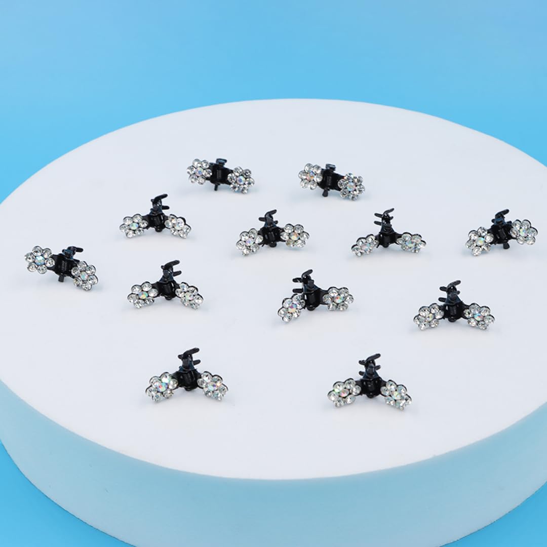Myra Collection 12 Pcs Small Rhinestone Pearl Hair Claw Clips - Non-Slip Mini Hair Accessories for Women & Girls - Perfect for Weddings, Parties, and Everyday Styling