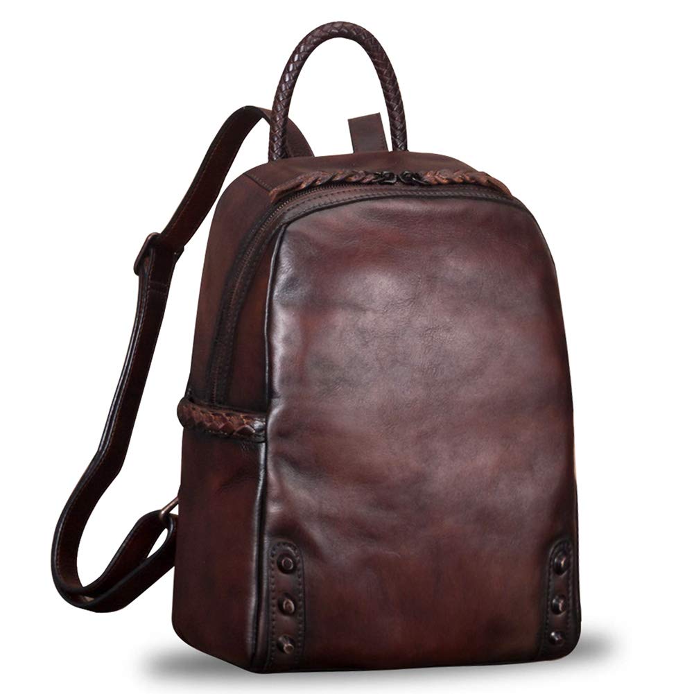 Vintage Genuine Leather Backpack for Women - Handmade Casual Knapsack Satchel Daypack Purse (Coffee Brown) | Perfect for Work, Travel & College Campus