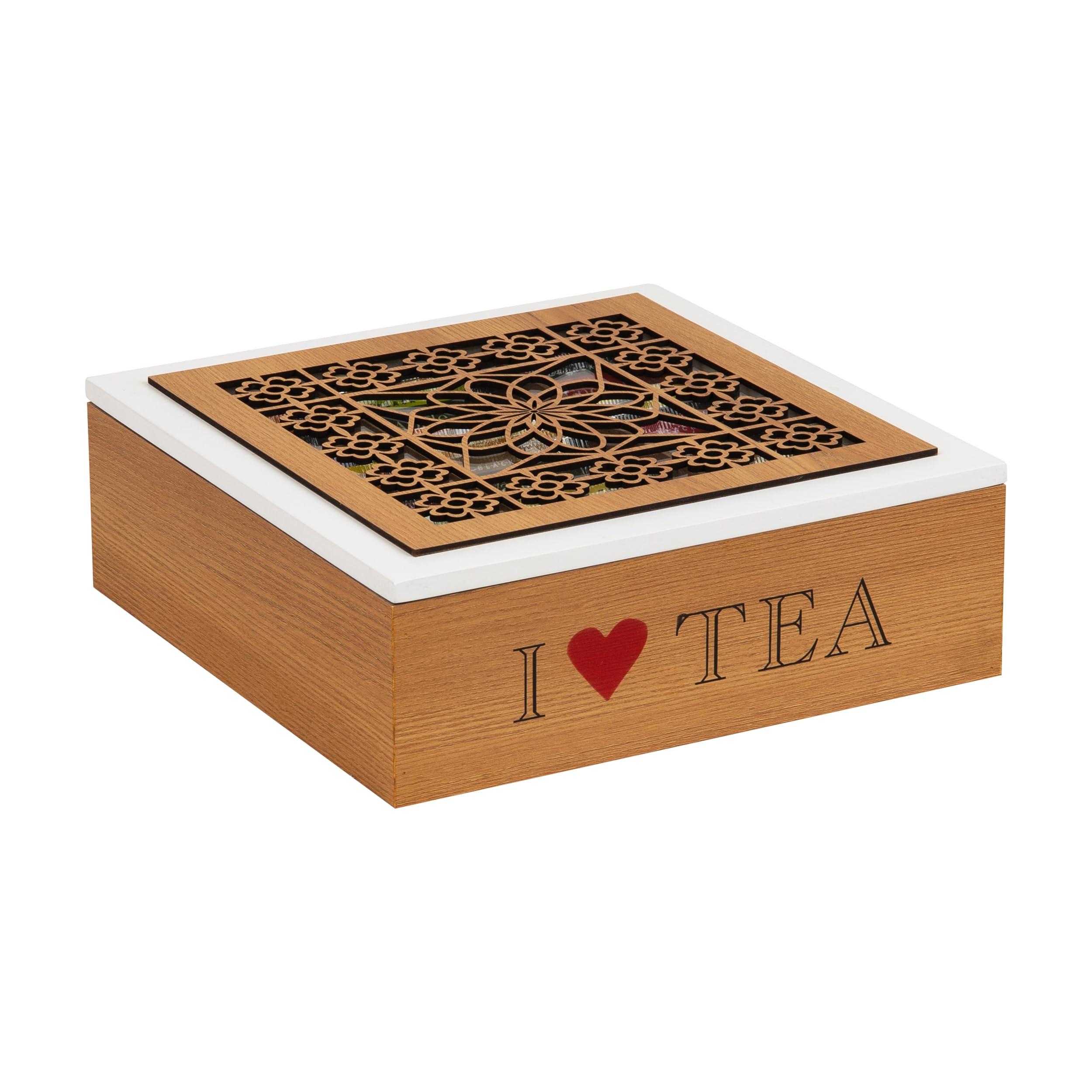 Mind Reader Decorative Tea Bag Organizer - Holds 90 Tea Bags, Compact Countertop Storage for Coffee & Tea Bar, Kitchen Organizer, 9.45 x 9.45 x 3.15 Inches, Brown - Perfect for Home, Office & Restaurant Use