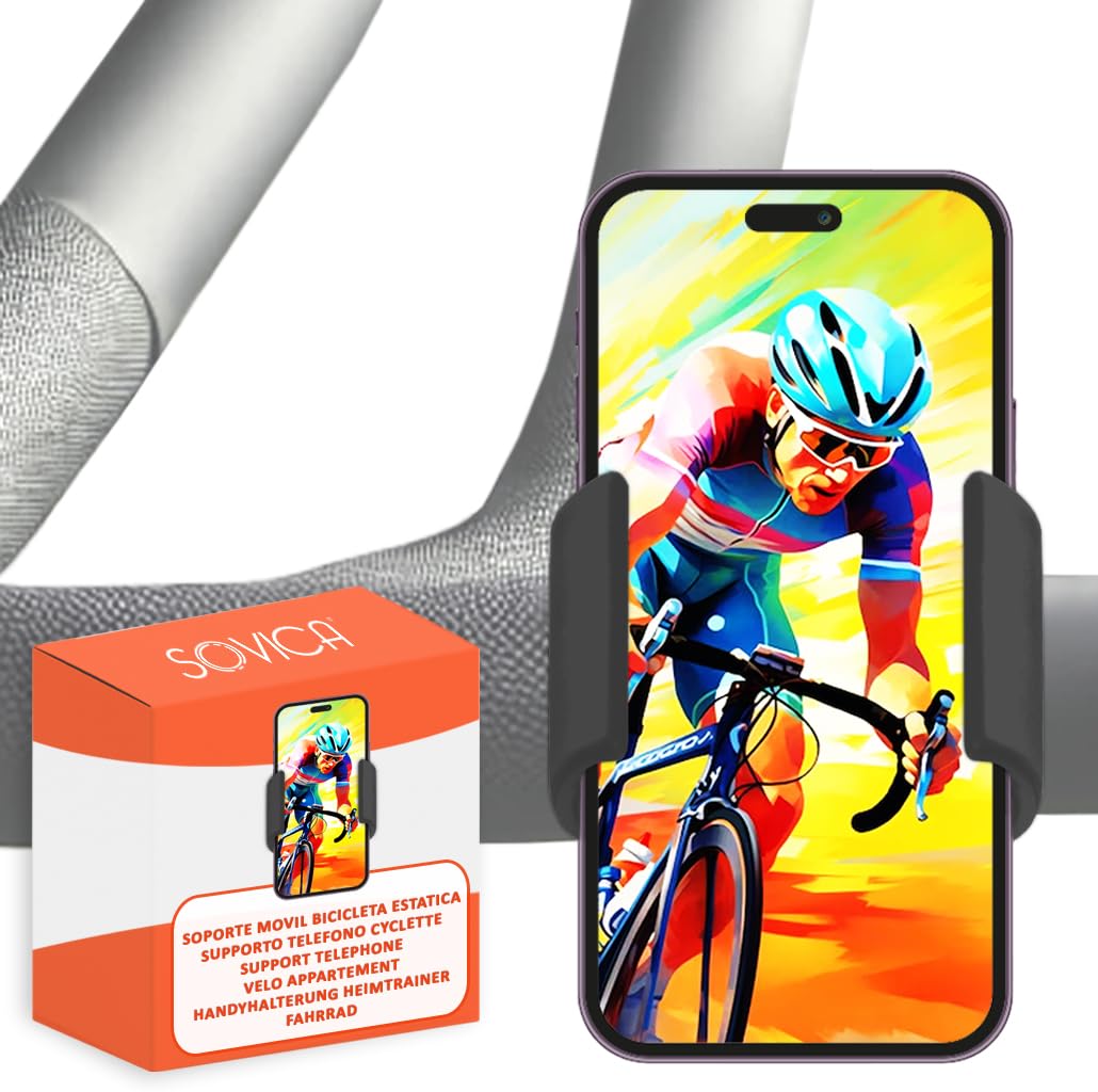 Universal Bike Phone Holder - Adjustable Mount for Smartphones up to 7.6 Inches, Compatible with Bicycles, Home Trainers, Treadmills & Elliptical Machines (Black) - Perfect for Cycling, Gym Workouts & Indoor Training