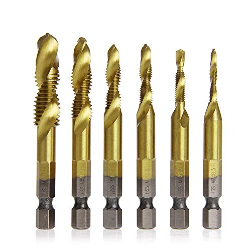 6-Piece HSS4241 Titanium Coated Drill Bit Set - M3 to M10 Hex Shank Spiral Tap Bits for Metal, Wood & Plastic - Perfect for DIY Projects, Home Repairs & Professional Use