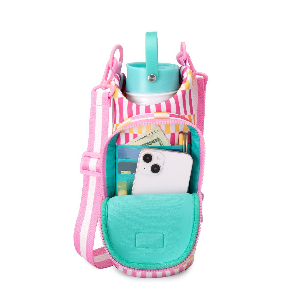 Sherbet Stripe Water Bottle Sling - Insulated Leakproof Sports Water Bottle Holder for Running, Hiking, Gym & Outdoor Activities - Trendy Crossbody Strap for Men & Women