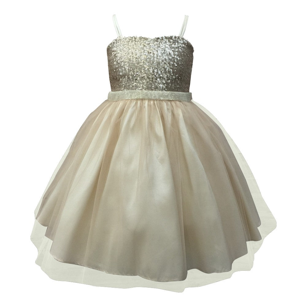 Champagne Sequin Tulle Bridesmaid Dress for Big Girls - Junior Size 8-12 | Perfect for Weddings, Prom, and Special Occasions