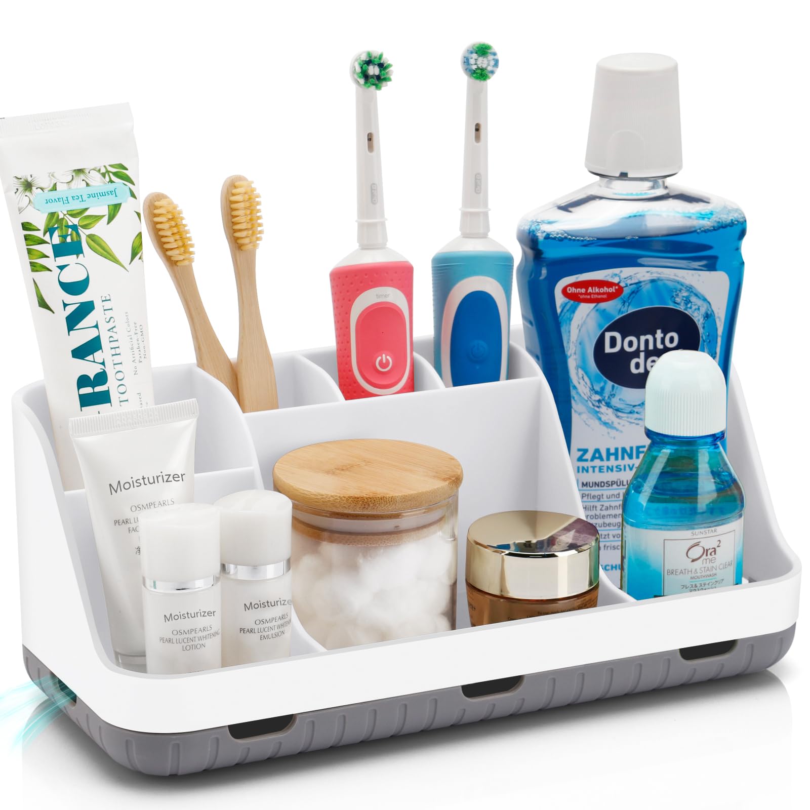 7-Slot Detachable Toothbrush Holder for Bathroom Countertop - Organizer for Kids Electric Toothbrush & Toothpaste Storage | White Bathroom Vanity Accessory | Perfect for Family Bathrooms & Kids' Oral Care Organization