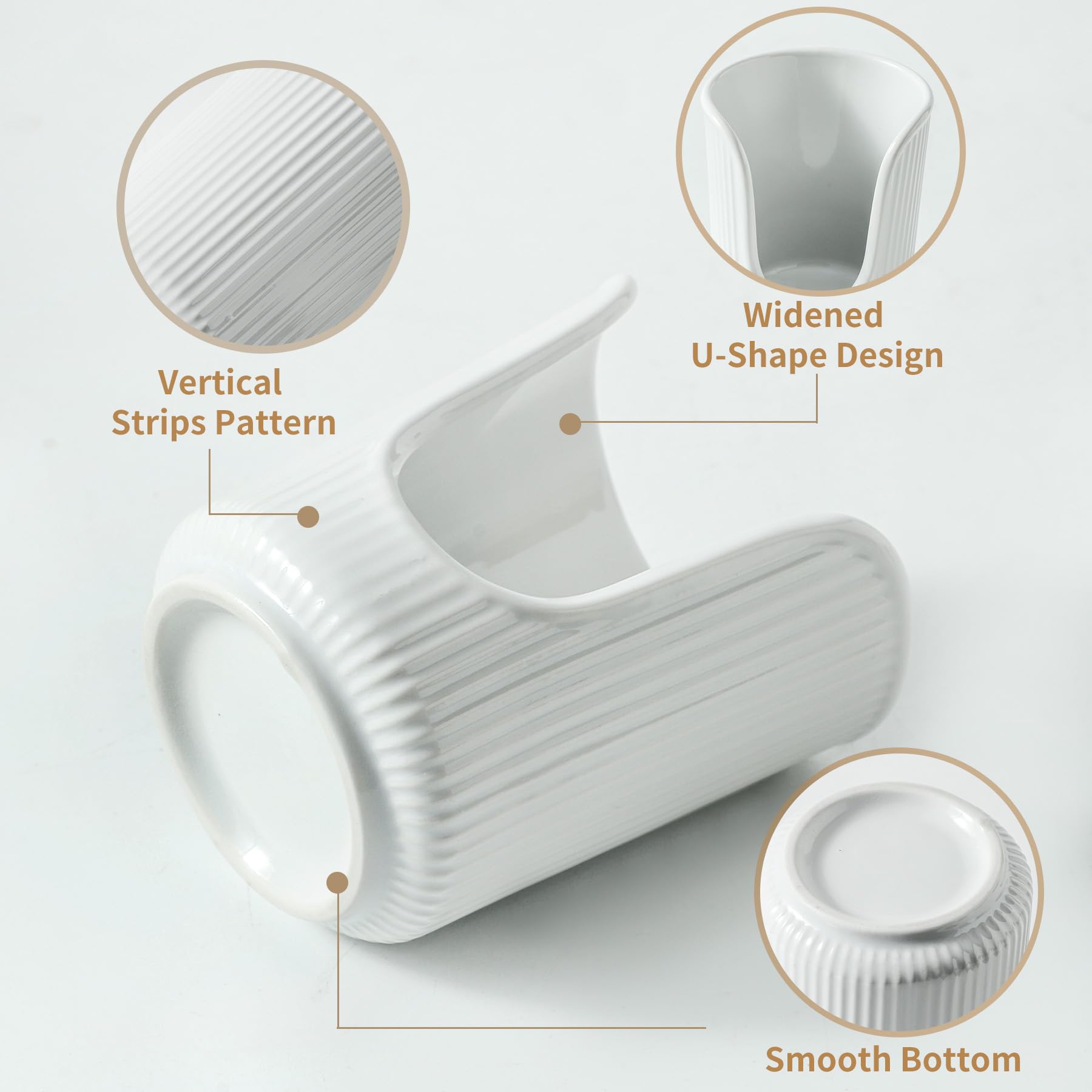 Stylish White Ceramic Bathroom Cup Dispenser with Vertical Stripes - Holds 3-4oz Disposable Paper Cups for Mouthwash & Rinsing - Perfect for Vanity Countertops, Guest Bathrooms & Dental Offices