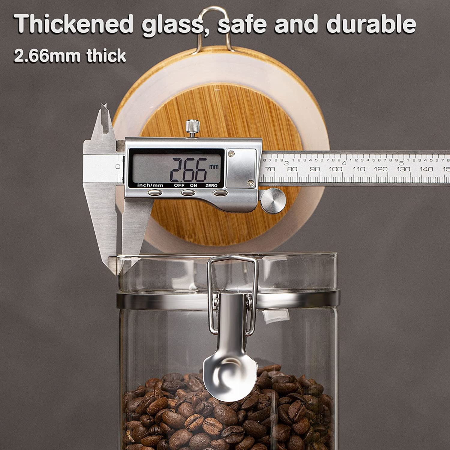 Yangbaga 45OZ Glass Coffee Canister Set of 2 - Airtight Ground Coffee Storage Containers with Scoop for Kitchen, Coffee Bar & Pantry Organization - Perfect for Coffee Station Decor & Food Storage
