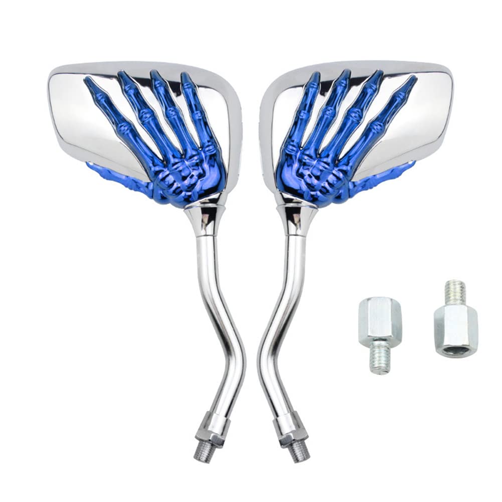 Universal Motorcycle Mirrors with Skull Claw Design - 360° Adjustable 10mm Bolt Thread Rear View Side Mirrors for Scooter, Motorbike & ATV (1 Pair, Blue) - Perfect for Urban Commuting & Off-Road Adventures