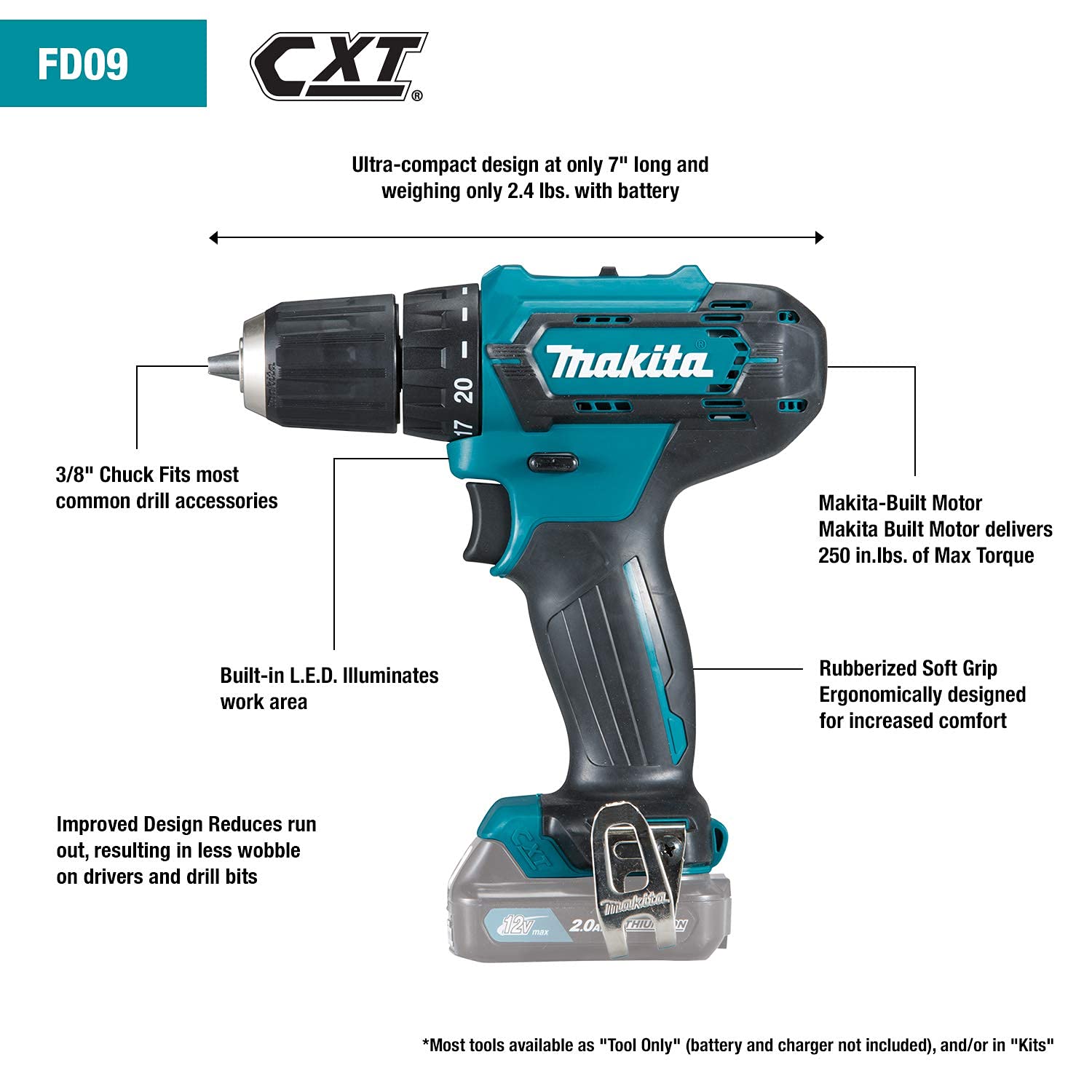 Makita FD09Z 12V Max CXT Lithium-Ion Cordless 3/8