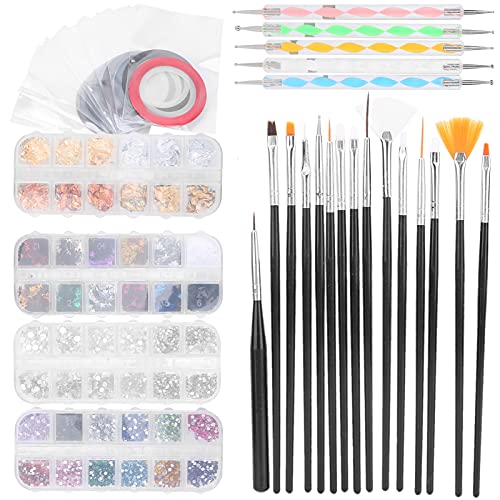 A K Homes - Professional Nail Art Kit with Glitter Rhinestones, Shiny Foils, Dotting Pens & Sequins for DIY Nail Designs - Perfect for Women, Girls, Nail Artists & Salons - Great for Home Manicures, Parties & Special Occasions
