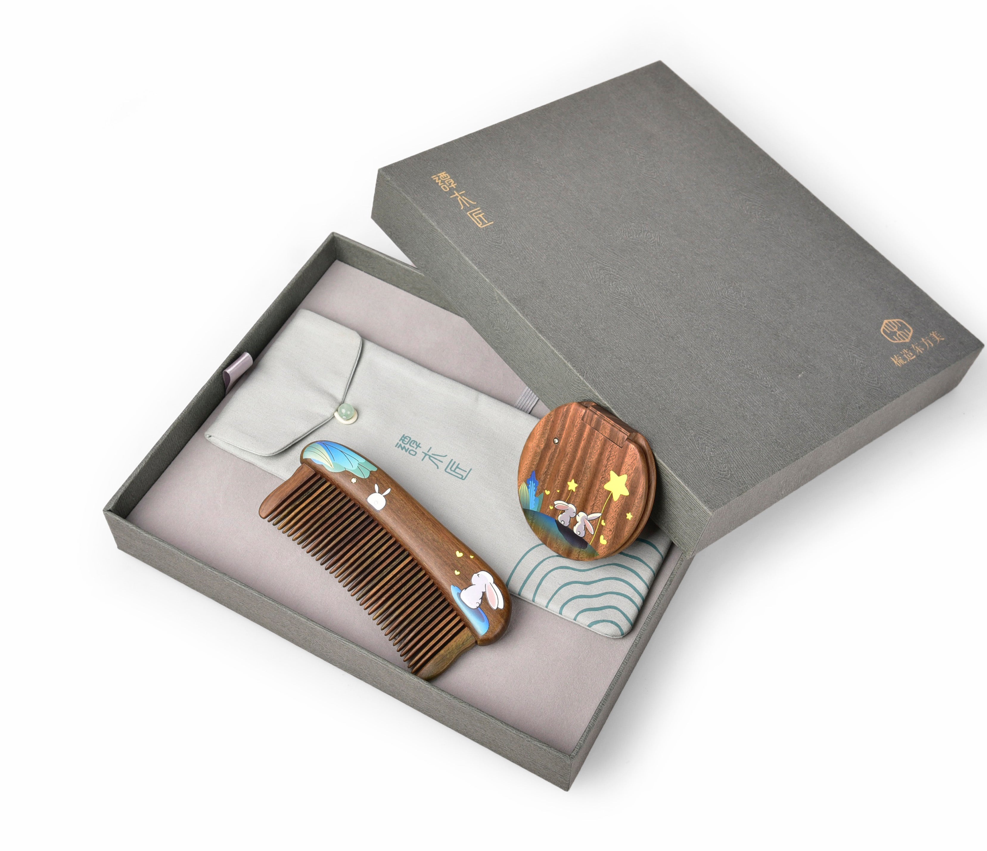 Bunny Wish Wooden Comb and Mirror Set - Natural Hair Care for Women & Men - Perfect for Travel, Home, and Salon Use