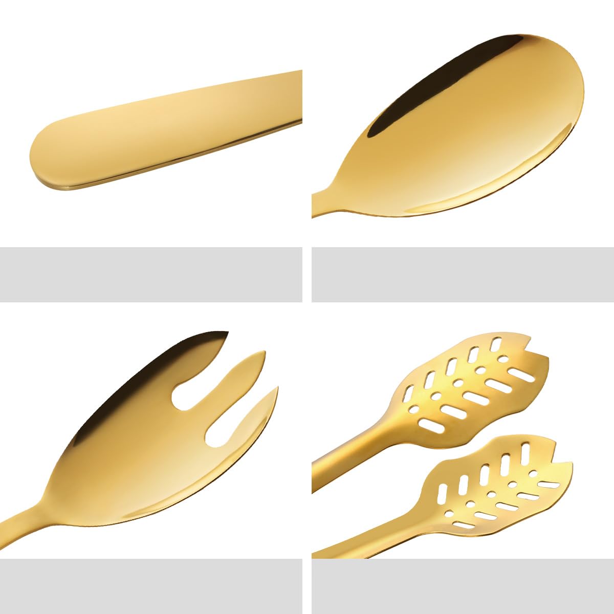 Premium Stainless Steel Salad Serving Set - Heavy Duty Smooth Finish Salad Spoon & Fork with Gold Finish - Ideal for Home Kitchen, Party Buffet, Catering & Outdoor Dining