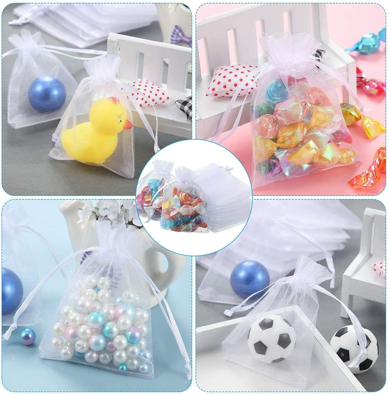 25-Pack White Organza Drawstring Pouch Bags 9x12 cm for Wedding Favors, Jewelry, Dry Fruits & Gift Packaging - Elegant Party Favor Bags for Bridal Showers, Baby Showers & Special Events
