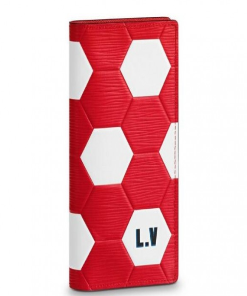 Authentic LV Brazza Wallet in Epi Leather - Hexagon Red Design for Men | Luxury Slim Bifold Wallet for Everyday Use & Travel | Perfect Gift for Business Professionals