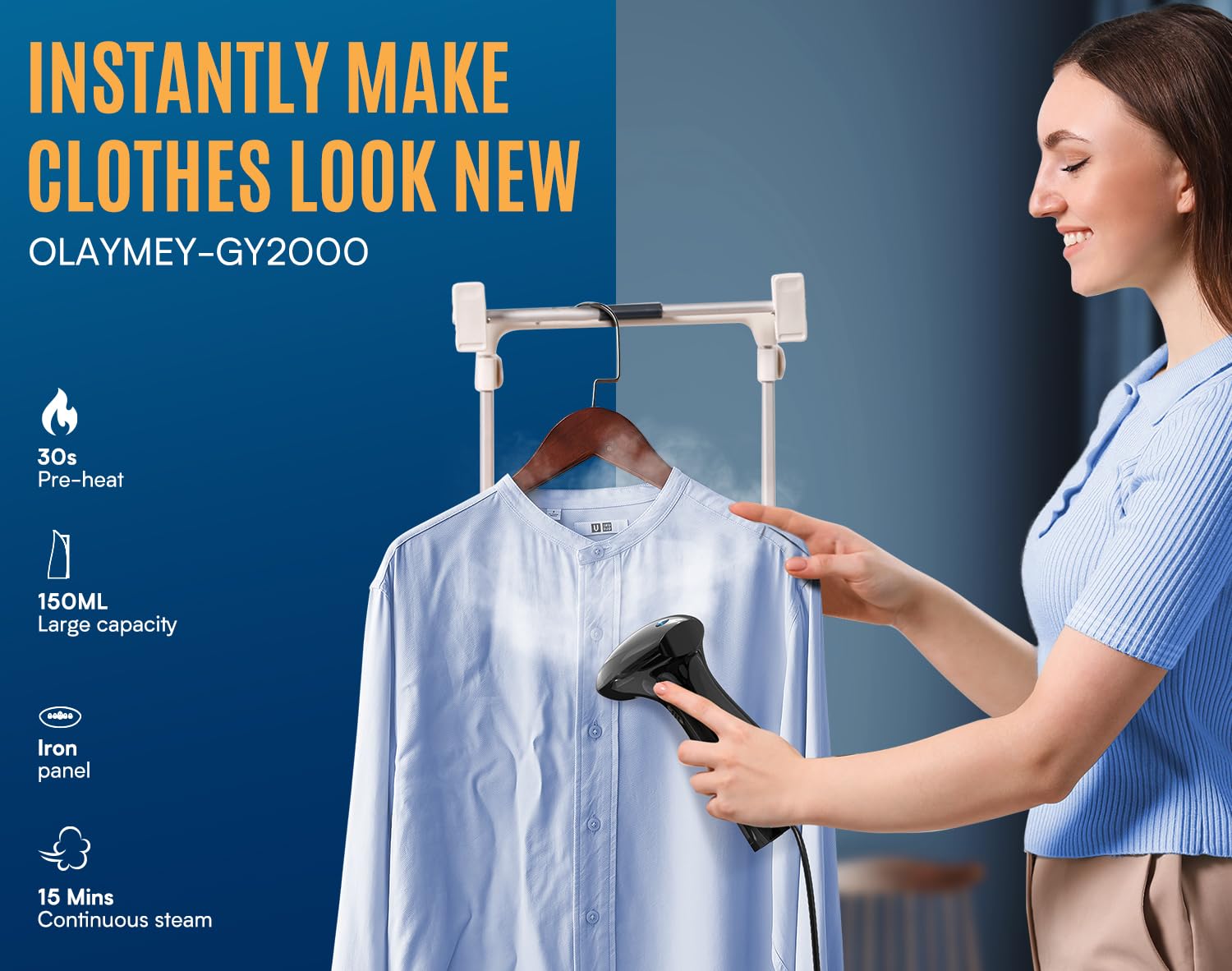 2 in 1 Handheld Clothes Steamer 1800W Portable Garment Steamer & Iron - Non Leakage Travel Steamer for Wrinkles Removal - Perfect for Suits, Dresses, Curtains & Home/Office/Travel Use