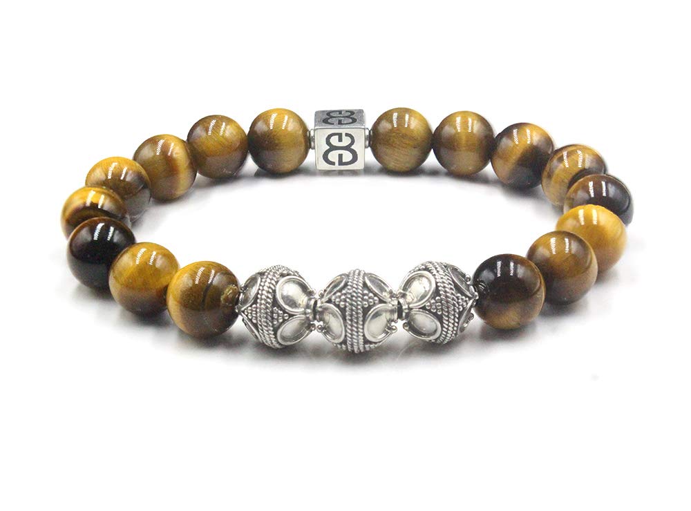 Men's Tiger's Eye Bracelet with Sterling Silver Bali Beads - Handmade Designer Jewelry for Men - Perfect for Gifts, Meditation & Spiritual Protection