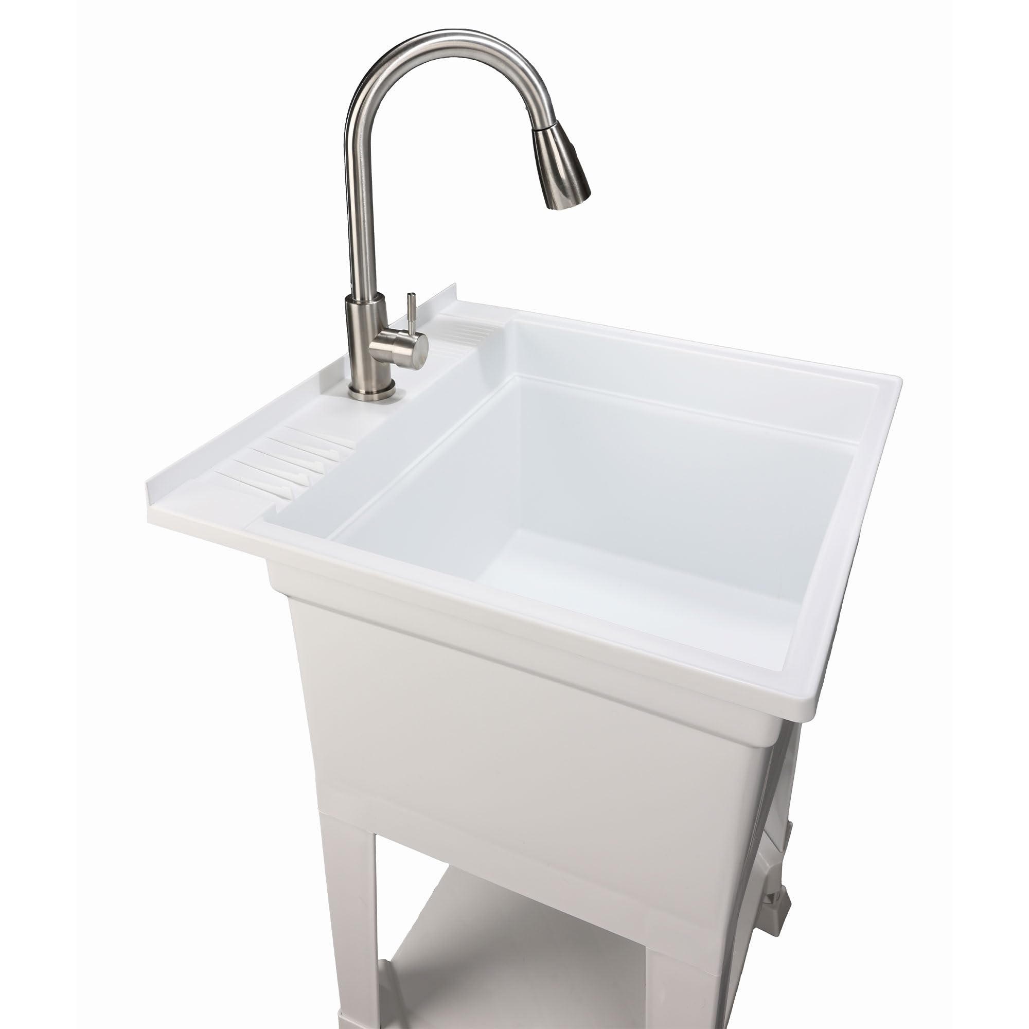 Heavy Duty 24x24 Inch Plastic Utility Sink - Freestanding Compact Laundry Tub for Workshop, Garage & Greenhouse - USA-Made White Utility Basin Perfect for Pet Washing Station, Outdoor Cleaning & DIY Projects