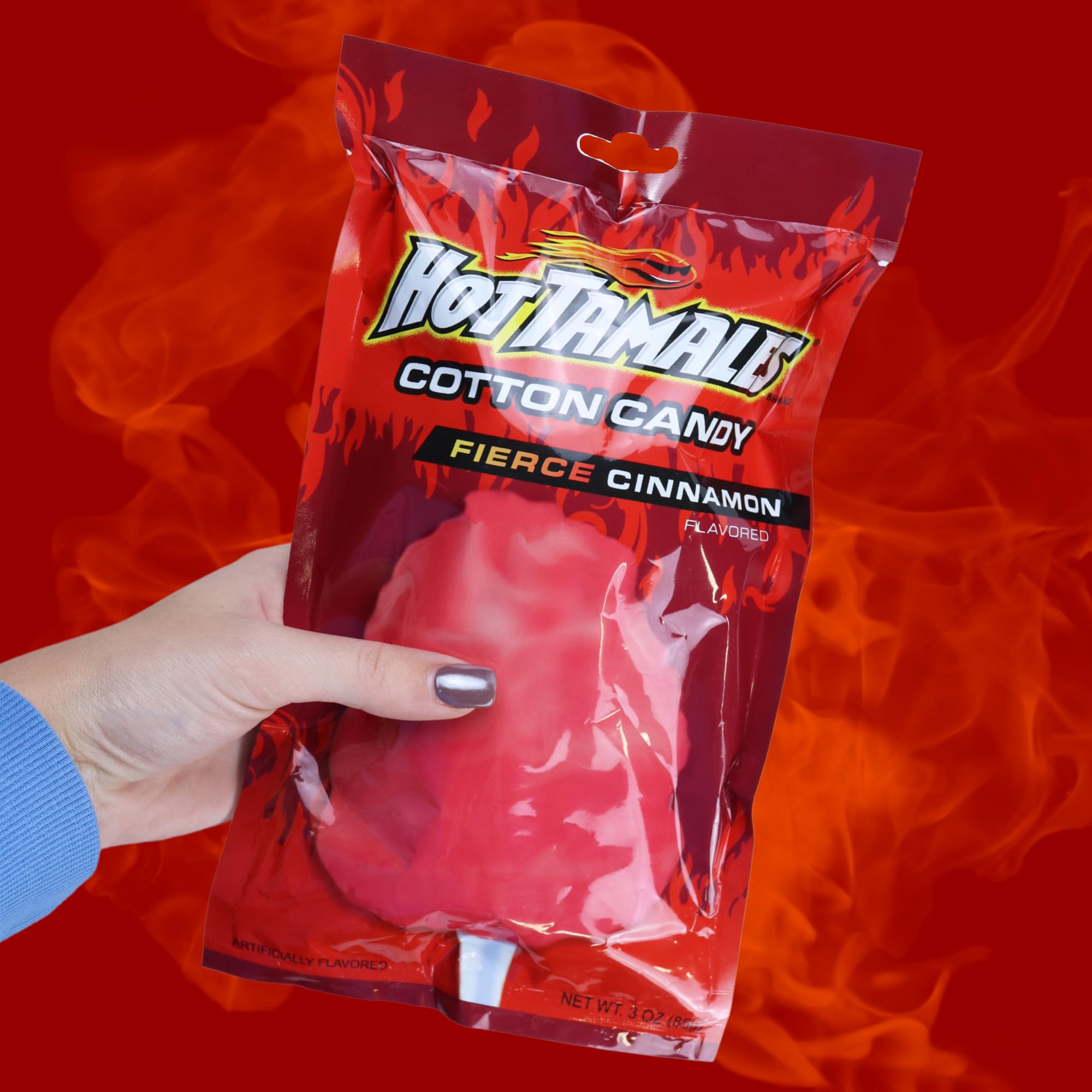 Hot Tamale Cotton Candy - Sweet & Spicy Cinnamon Flavored Sugar Floss - 3oz Pack of 2 - Unique Party Favors & Halloween Treats - Perfect for Birthday Parties, Movie Nights & Carnival Snacks