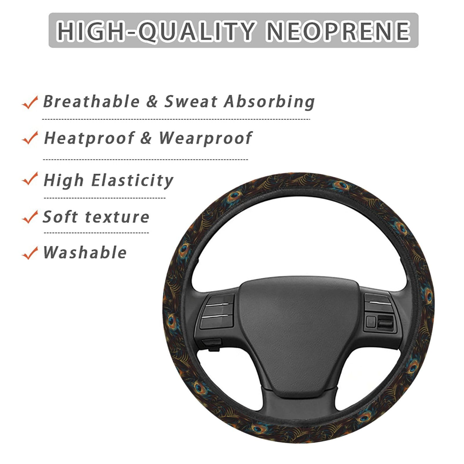 Peacock Feather Steering Wheel Cover - Anti-Slip Elastic Universal 15 Inch Car Accessory for Cars, SUVs & Trucks | Stylish & Protective Driving Comfort