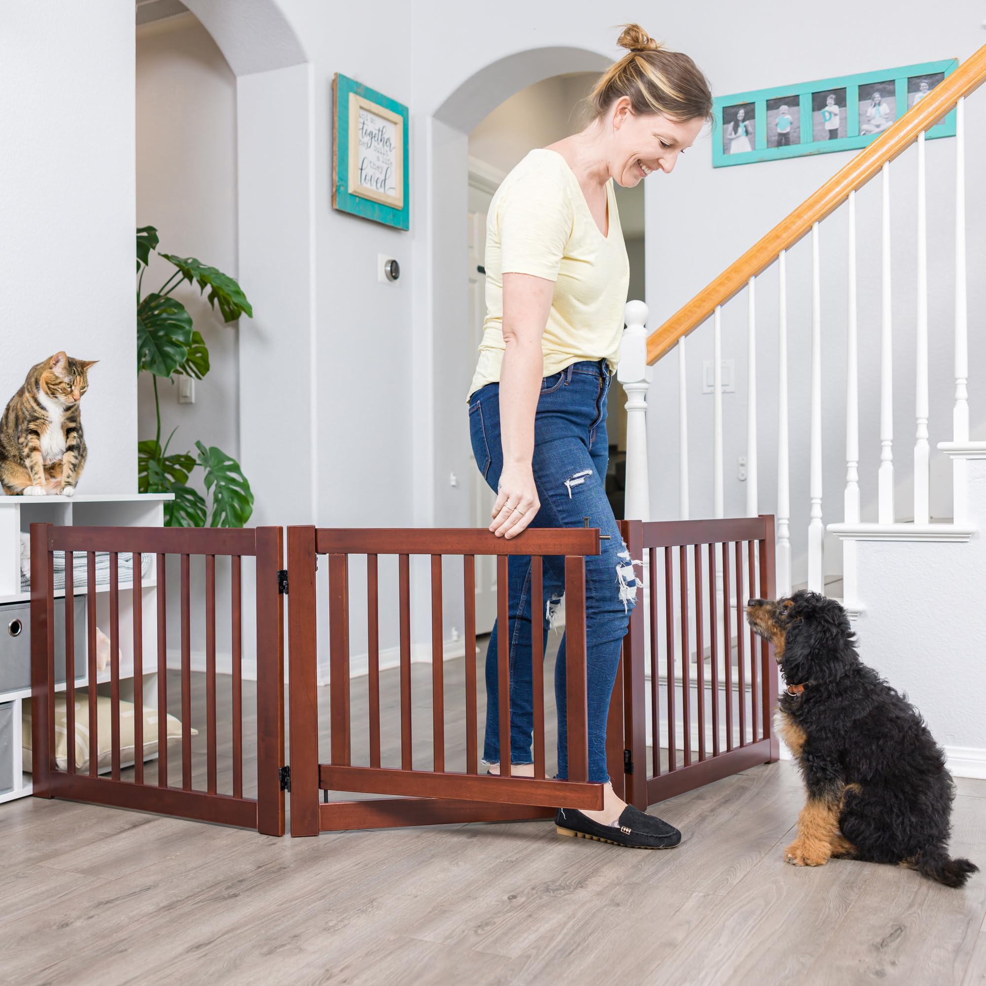 360° Adjustable Freestanding Pet Gate with Door - Ideal for Home, Stairs & Wide Openings | Safe & Secure for Dogs & Cats