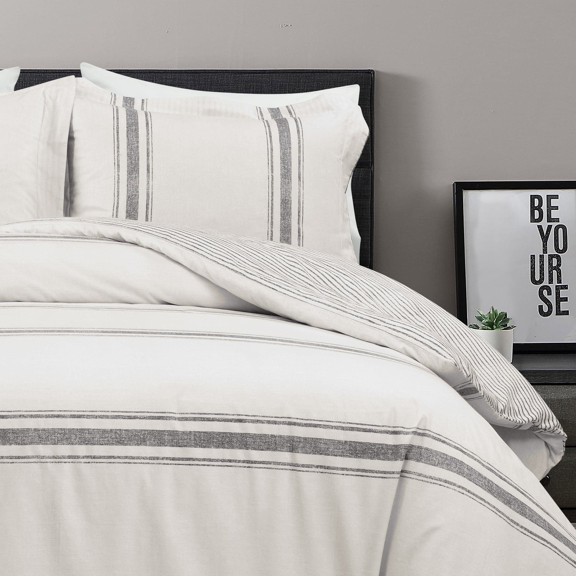 Farmhouse Stripe 100% Cotton Duvet Cover Set - Soft & Breathable Bedding for Cozy Bedroom Decor - Perfect for Guest Rooms, Master Bedrooms & Vacation Homes