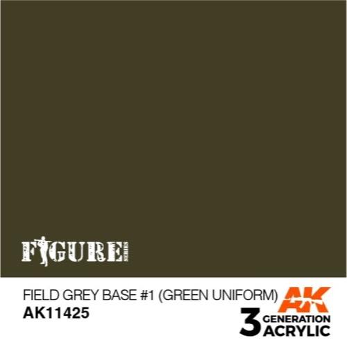 AK Interactive AK11425 Field Grey Base No.1 Green Uniform Acrylic Paint - 17ml Bottle (3rd Gen) for Military Model Figures & Miniature Painting - Perfect for Scale Models, Wargaming, and Diorama Scenes
