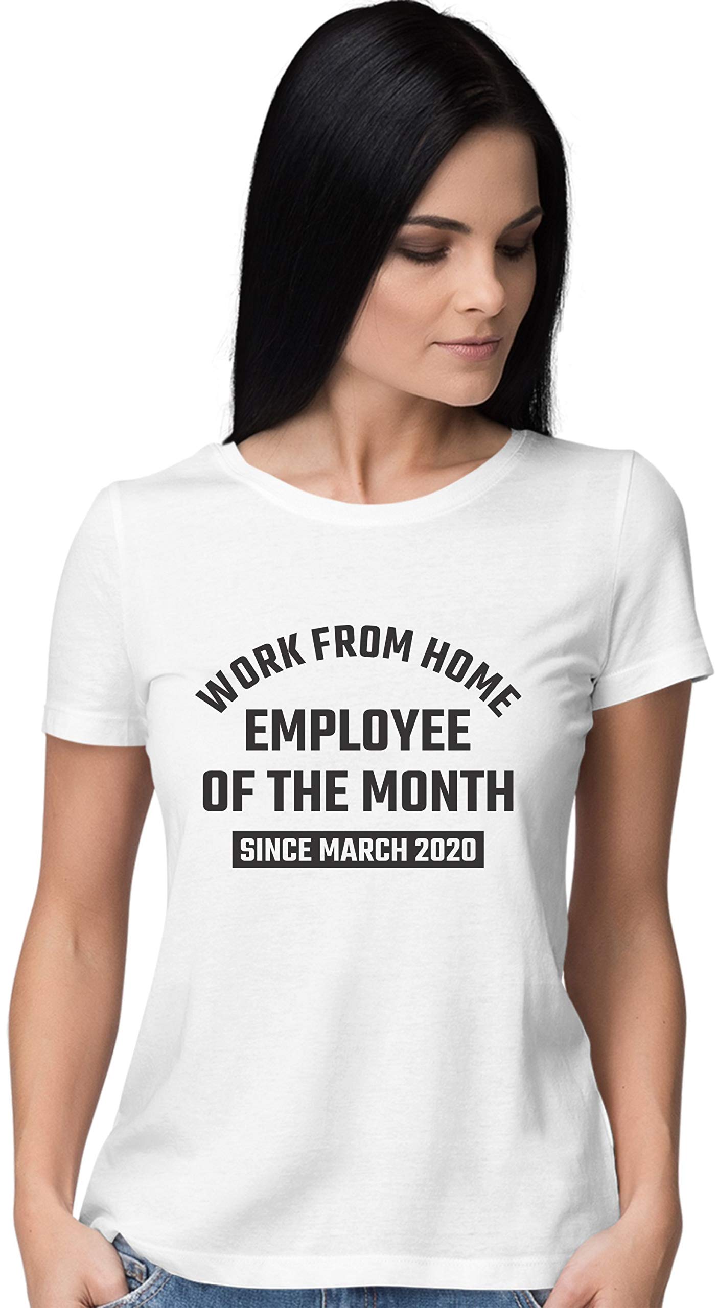 Funny Women's Work From Home Employee of The Month T-Shirt Since 2020 - Comfortable Cotton Tee for Remote Workers, Virtual Meetings & WFH Gifts