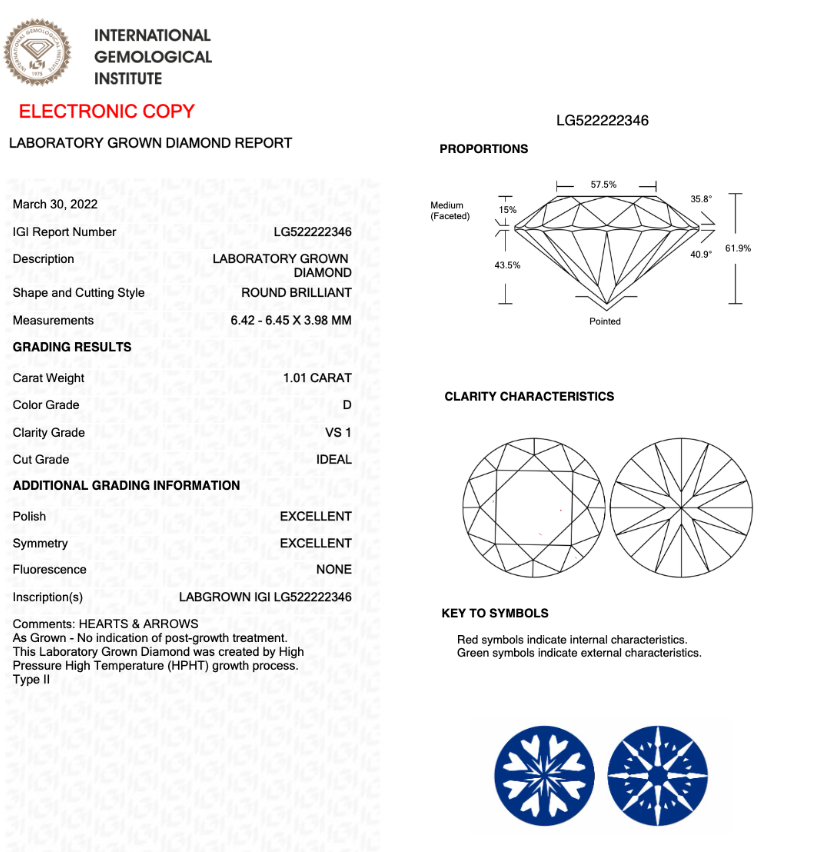 1.01 Carat Round Diamond Engagement Ring - VS1 Clarity, Ideal Cut, 3EX, No Fluorescence (LG522222346) for Proposals, Weddings & Anniversaries
