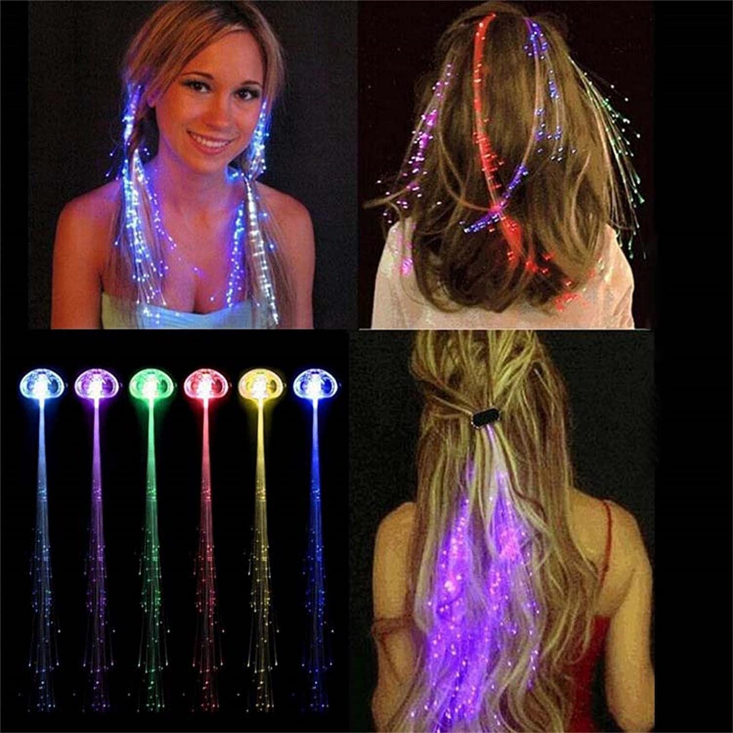 6pcs LED Hair Clips with Multicolor Flashing Lights - Halloween Christmas Party Hair Accessories for Women & Girls - Fiber Optic Hair Barrettes for Bar Dancing, Raves, Concerts & Festivals