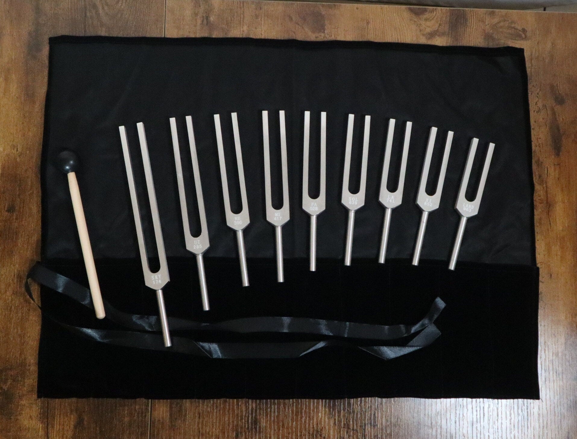 9pc Unweighted Solfeggio Frequencies Set - Silver Tuning Forks for Biofield Therapy & Sound Healing | Meditation, Chakra Balancing & Energy Work
