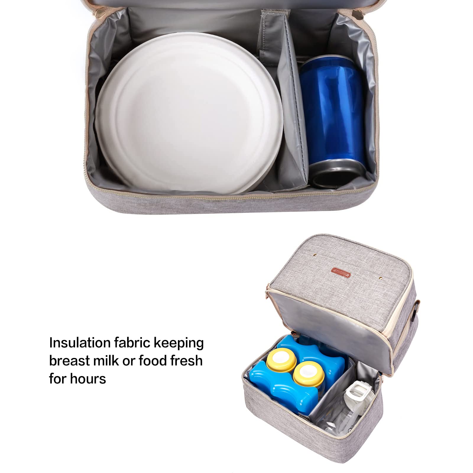 Portable Breast Pump Bag with Cooler Compartment - Insulated Double Layer Moistureproof Design for Breast Milk Storage - Perfect for Working Moms, Office Use & Outdoor Activities (Grey)