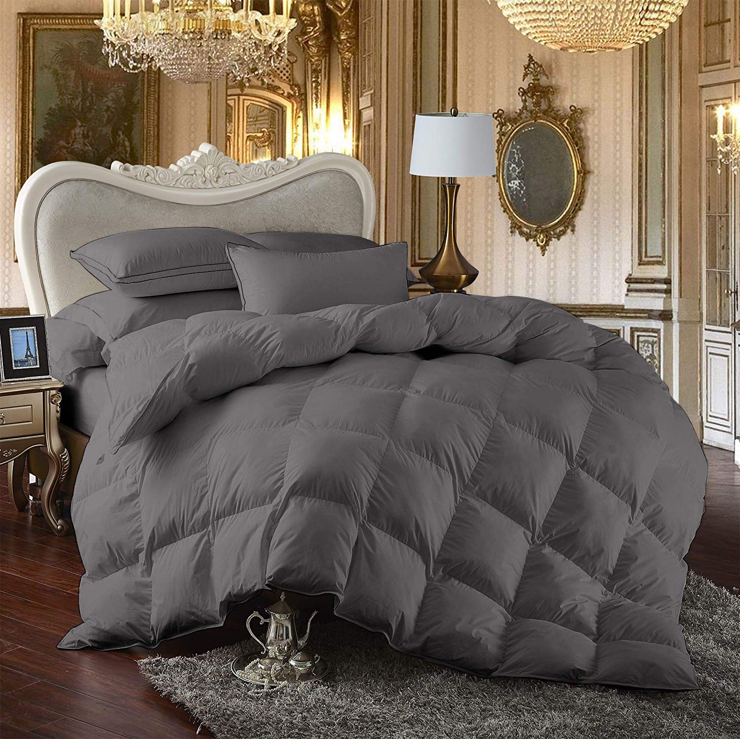Kooton King Deluxe All-Seasons King Size 1200 Thread Count Solid Dark Grey Down Alternative Comforter - Super Soft Premium 100% Egyptian Cotton Bedding - Perfect for Cozy Winter Nights & Luxury Hotel-Style Sleep