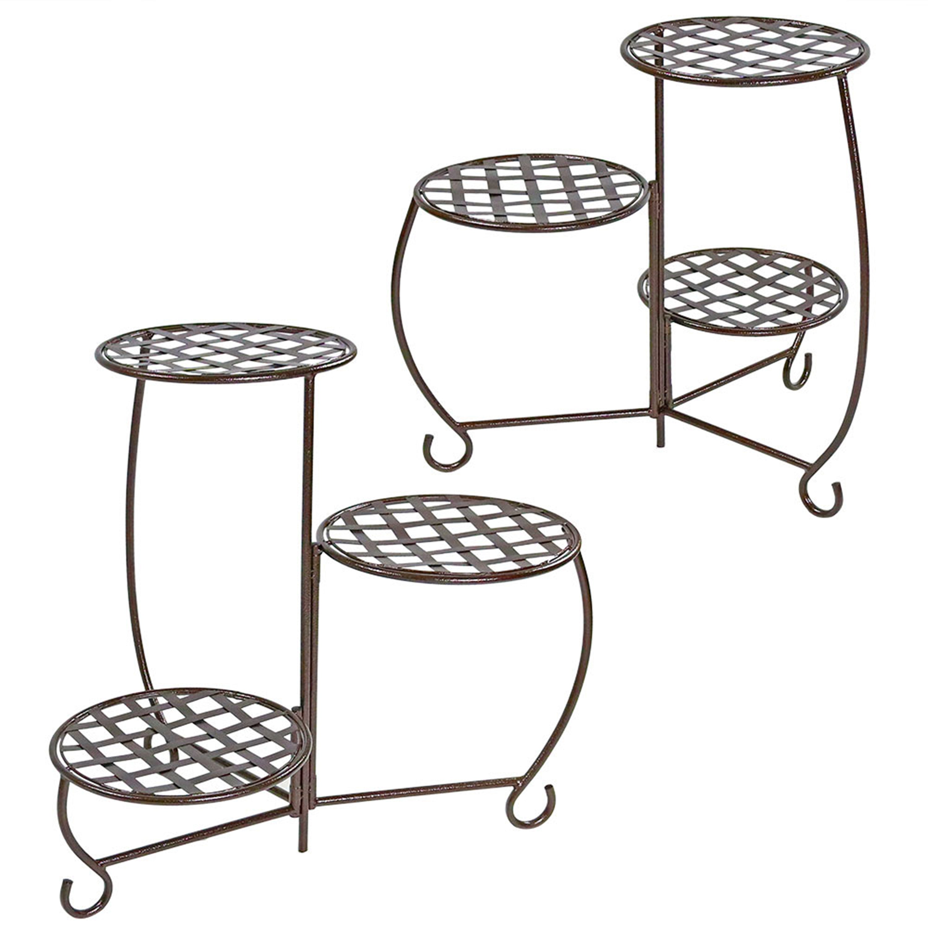 Sunnydaze Bronze Checkered Triple Plant Stand Set of 2 - Indoor/Outdoor Decorative Flower Pot Holder for Patio, Garden, Balcony & Home Decor