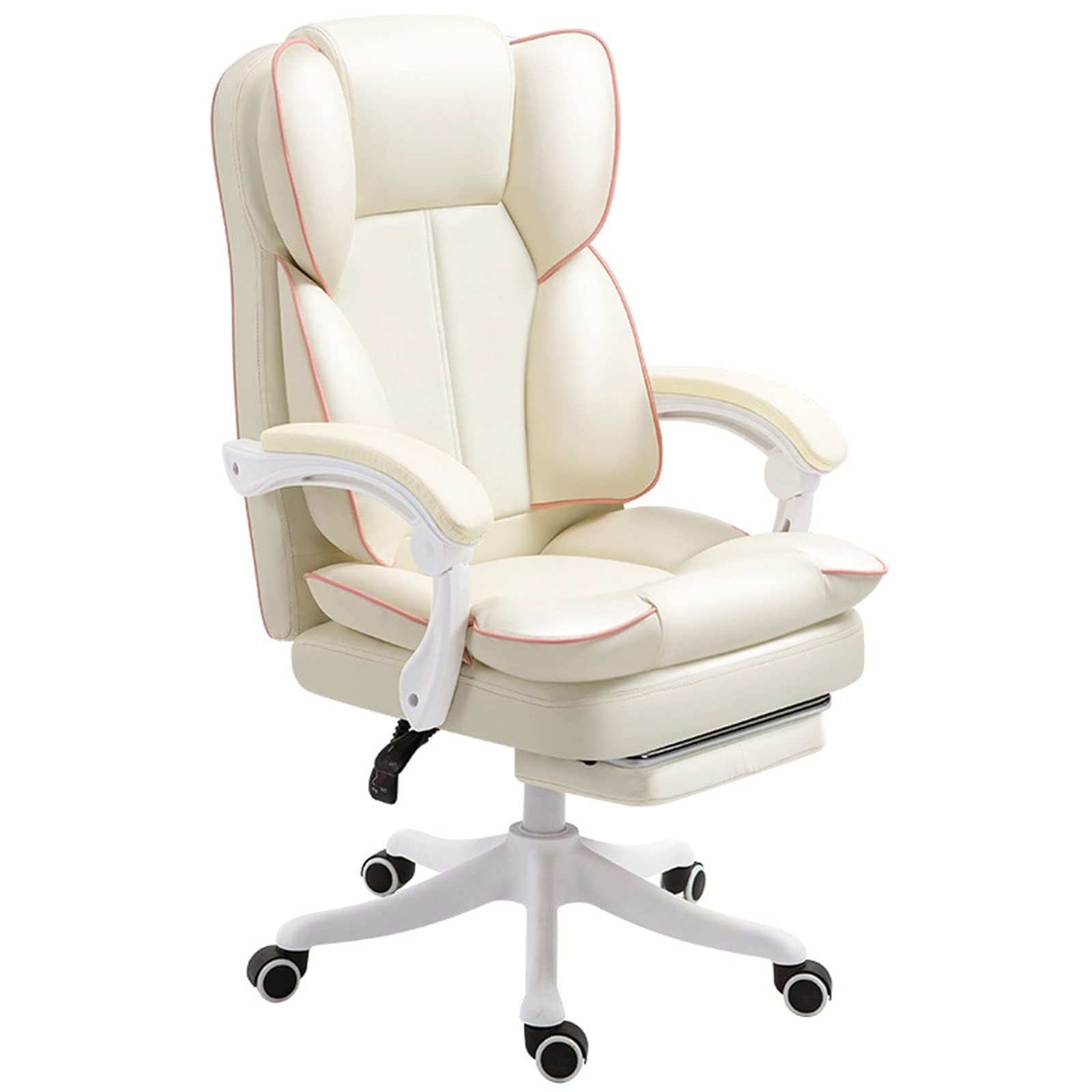 Ergonomic Executive Office Chair with Footrest - PU Leather Computer Desk Chair with Double-Layer Thickened Headrest & Padding - Comfortable Reclining Boss Chair for Home & Office (Beige) - Perfect for Long Work Hours, Gaming & Remote Work