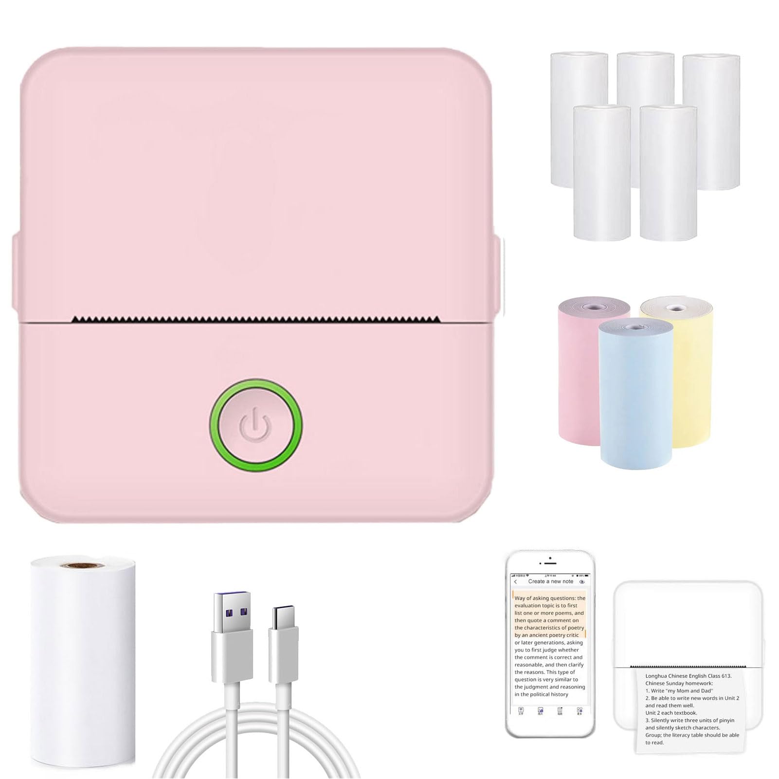 APAAZO Doodle Dash Mini Printer - Portable Bluetooth Inkless Sticker Printer for Notes & Doodles - Pink | Perfect for School, Office & Creative Projects