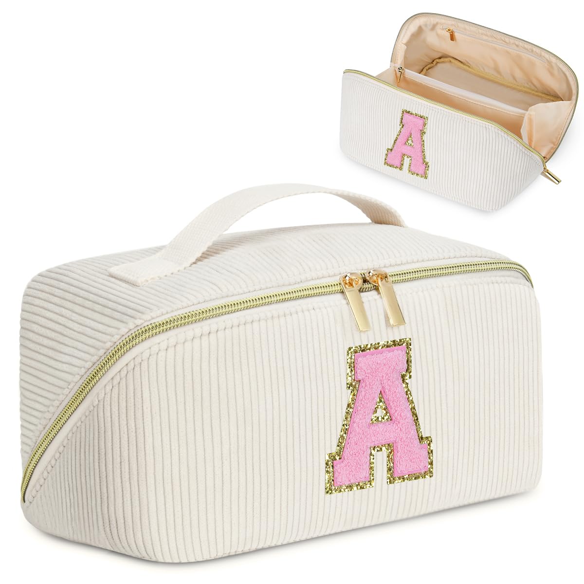 Personalized Initial Travel Makeup Bag for Women - Cute Cosmetic Organizer with Monogram | Perfect Gift for Girls, Mothers Day, Birthday & Friends | Great for Travel, Gym & Daily Beauty Routine