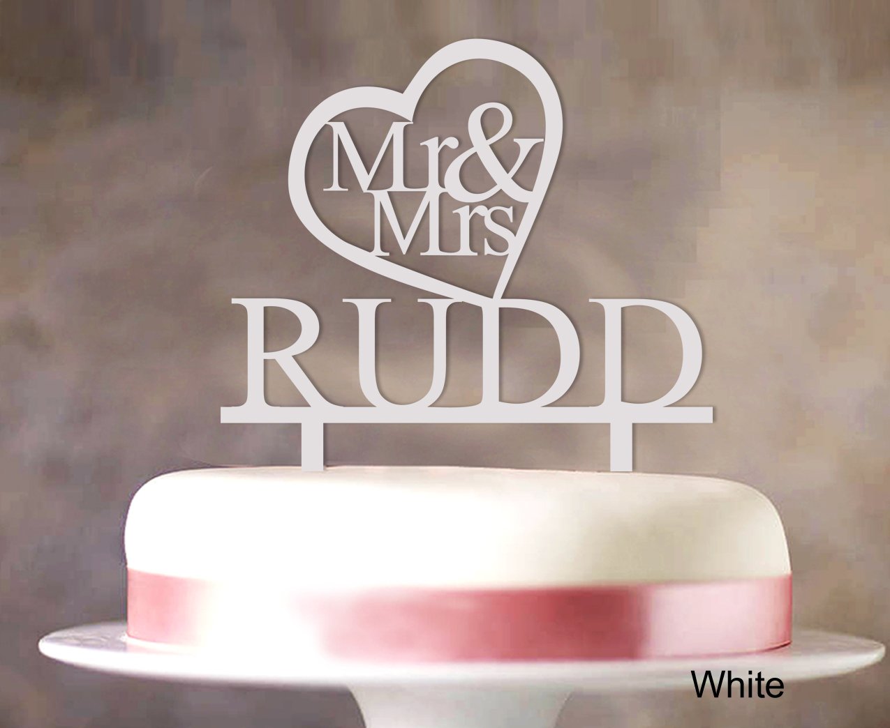 Personalized Mr and Mrs Wedding Cake Topper - Customizable White Cake Decorations (5