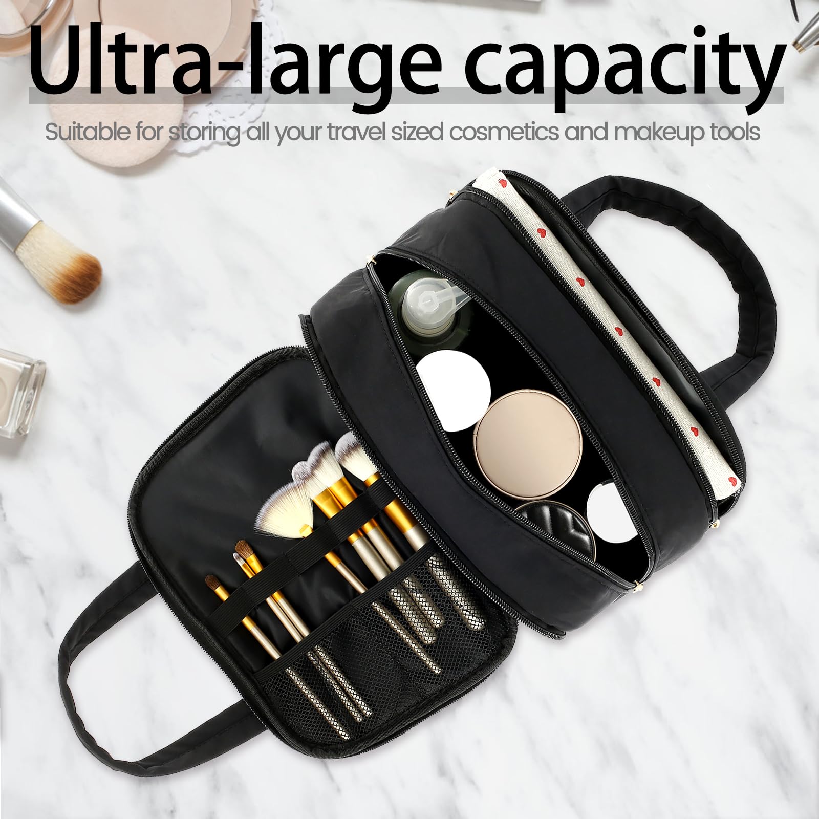 Waterproof Wet & Dry Makeup Organizer Bag - 2-Way Zipper Cosmetic Travel Bag with Handle, Large Capacity Toiletry Bag for Women | Perfect for Travel, Gym & Daily Use