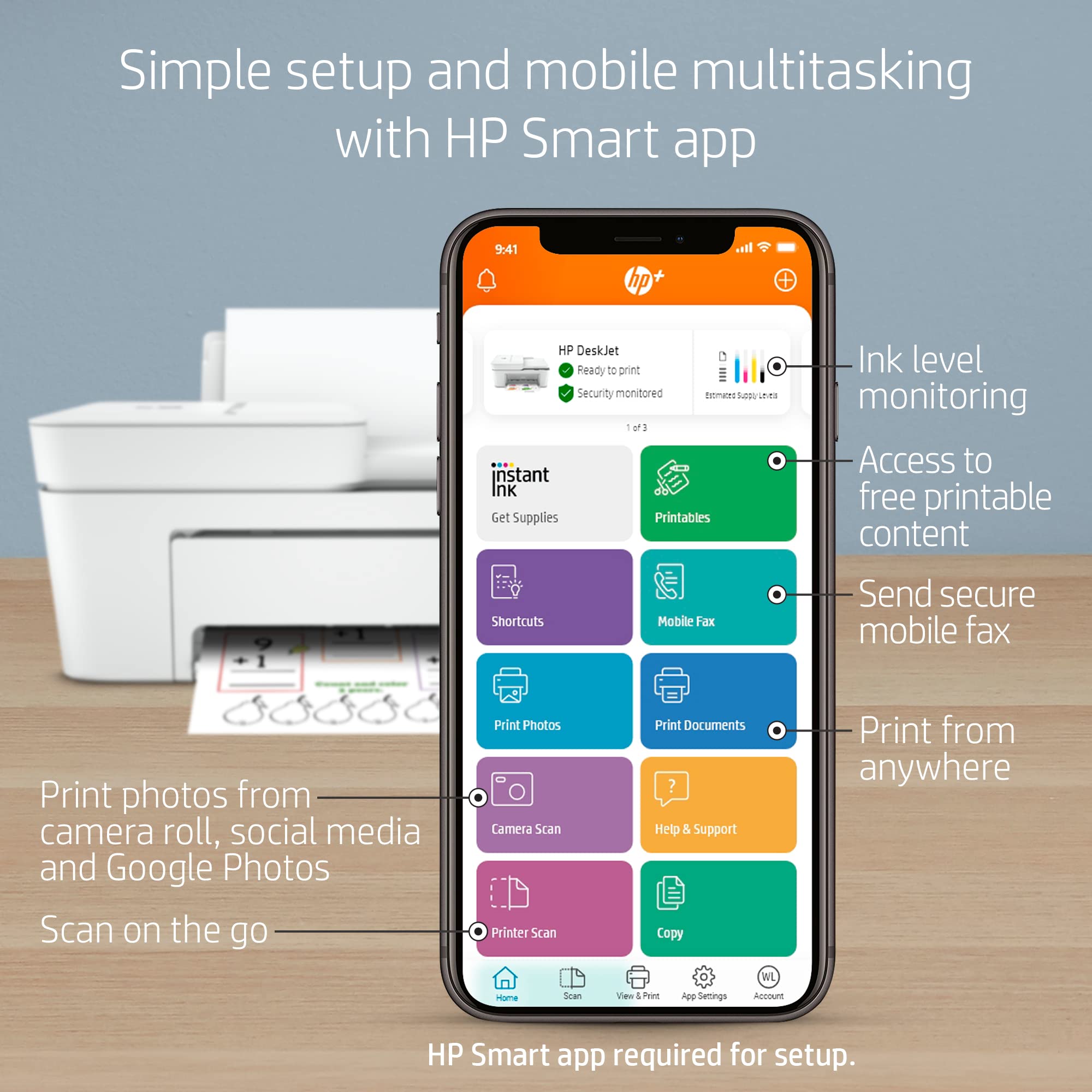 HP DeskJet 4155e Wireless Color Inkjet Printer - Print, Scan, Copy | Easy Setup & Mobile Printing | Ideal for Home & Small Office | Includes 3 Months Instant Ink | White | Perfect for Remote Work & Student Projects