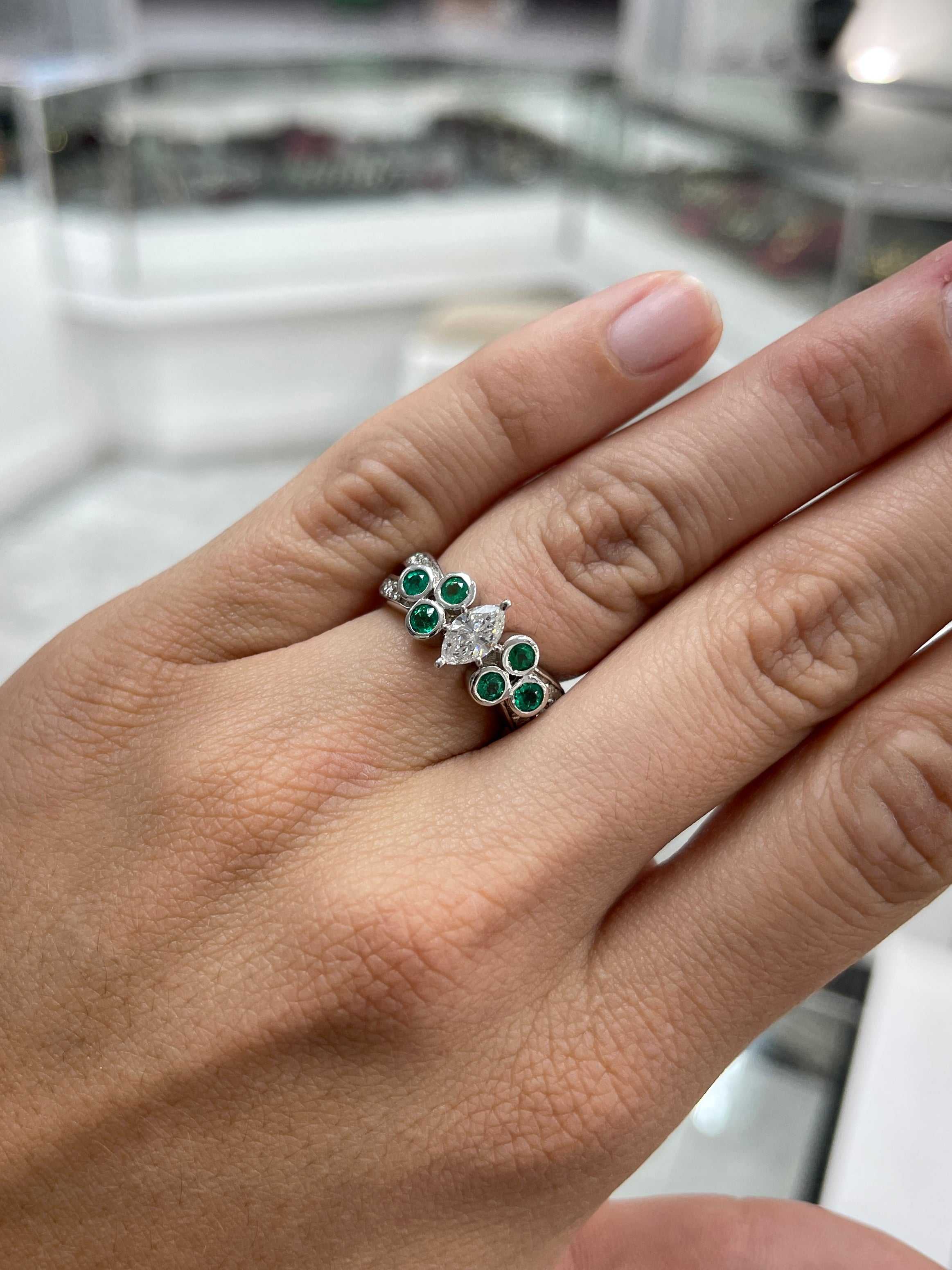 2.02tcw Marquise Cut Diamond & Emerald Accent 14K White Gold Engagement Ring for Women - Perfect for Proposals, Anniversaries & Special Occasions