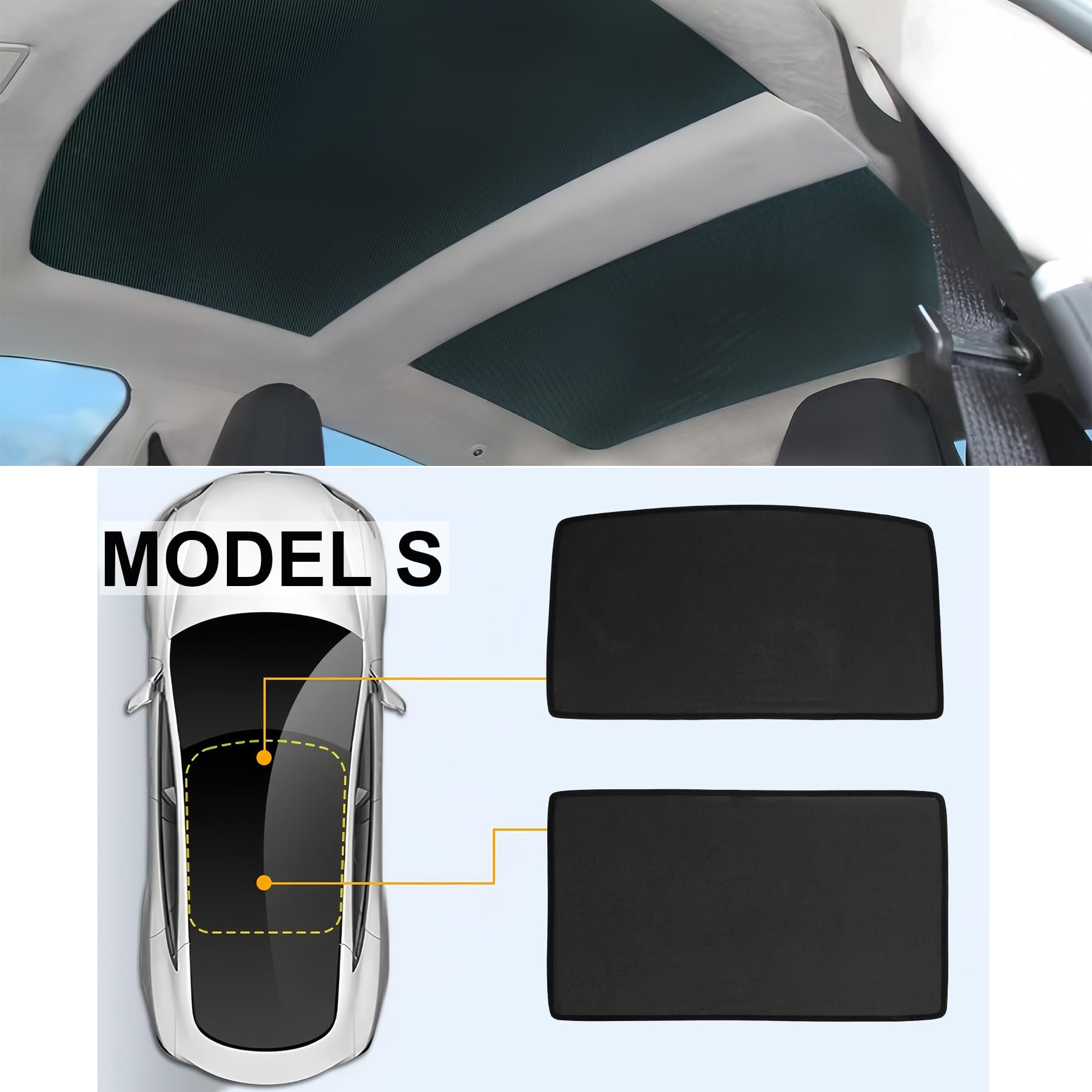 Tesla Model S Sunroof Sunshade - Foldable UV Protection Glass Roof Cover for 2016-2021 Models | Perfect for Summer Driving & Parking