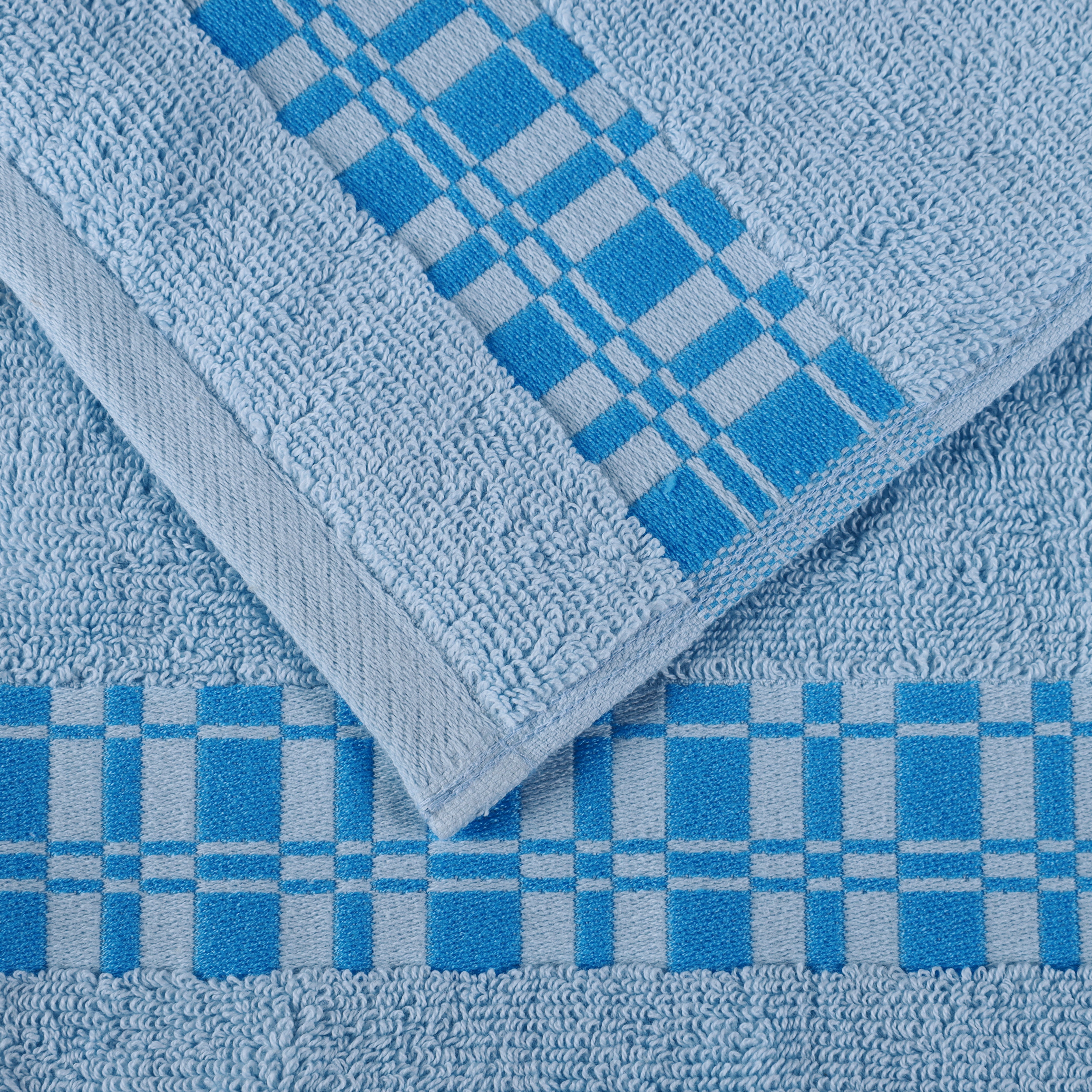 Larissa Cotton Geometric Embroidered Border 6-Piece Bath Towel Set | Soft & Absorbent Luxury Towels for Bathroom, Spa & Guest Use
