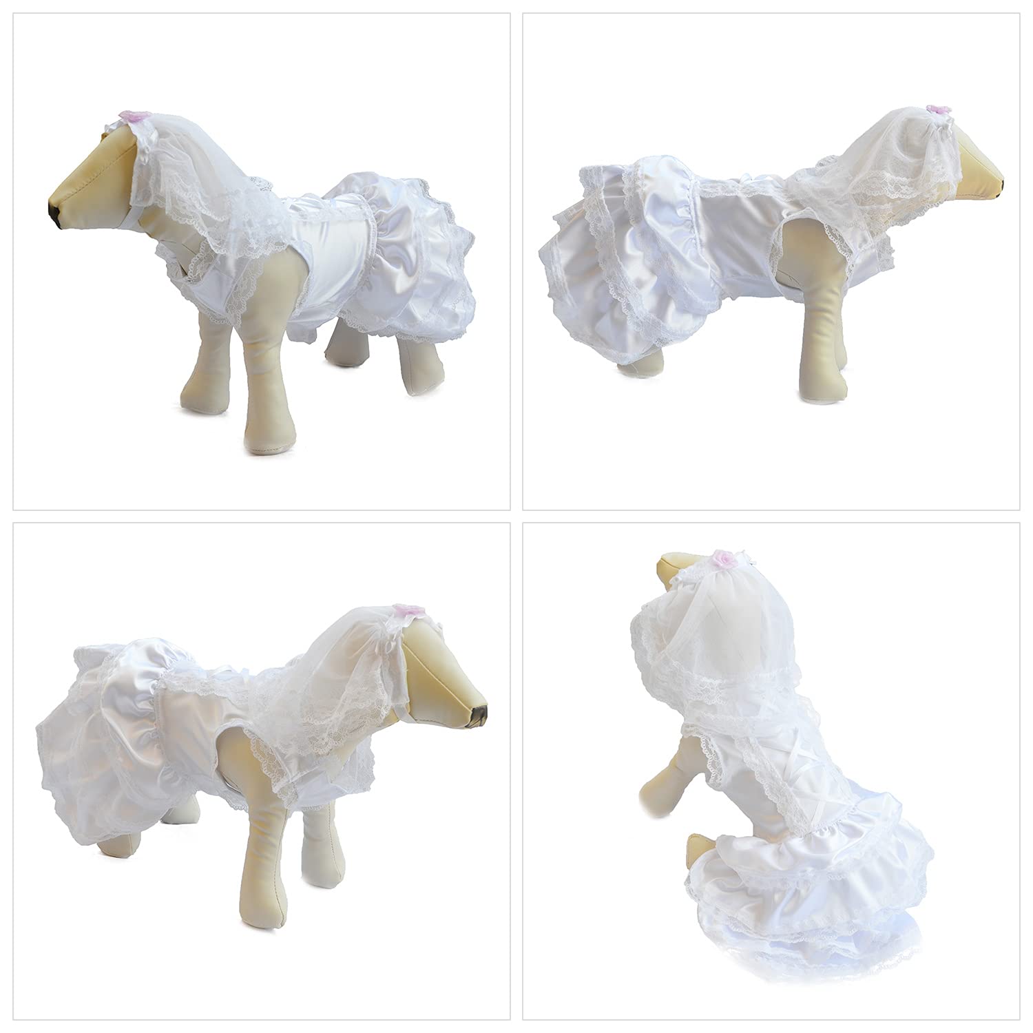 Luxury Lace Dog Wedding Dress with Headpiece - Soft & Comfortable Bride Costume for Small, Medium & Large Dogs (White, XL) | Perfect for Pet Weddings, Photo Shoots & Special Occasions