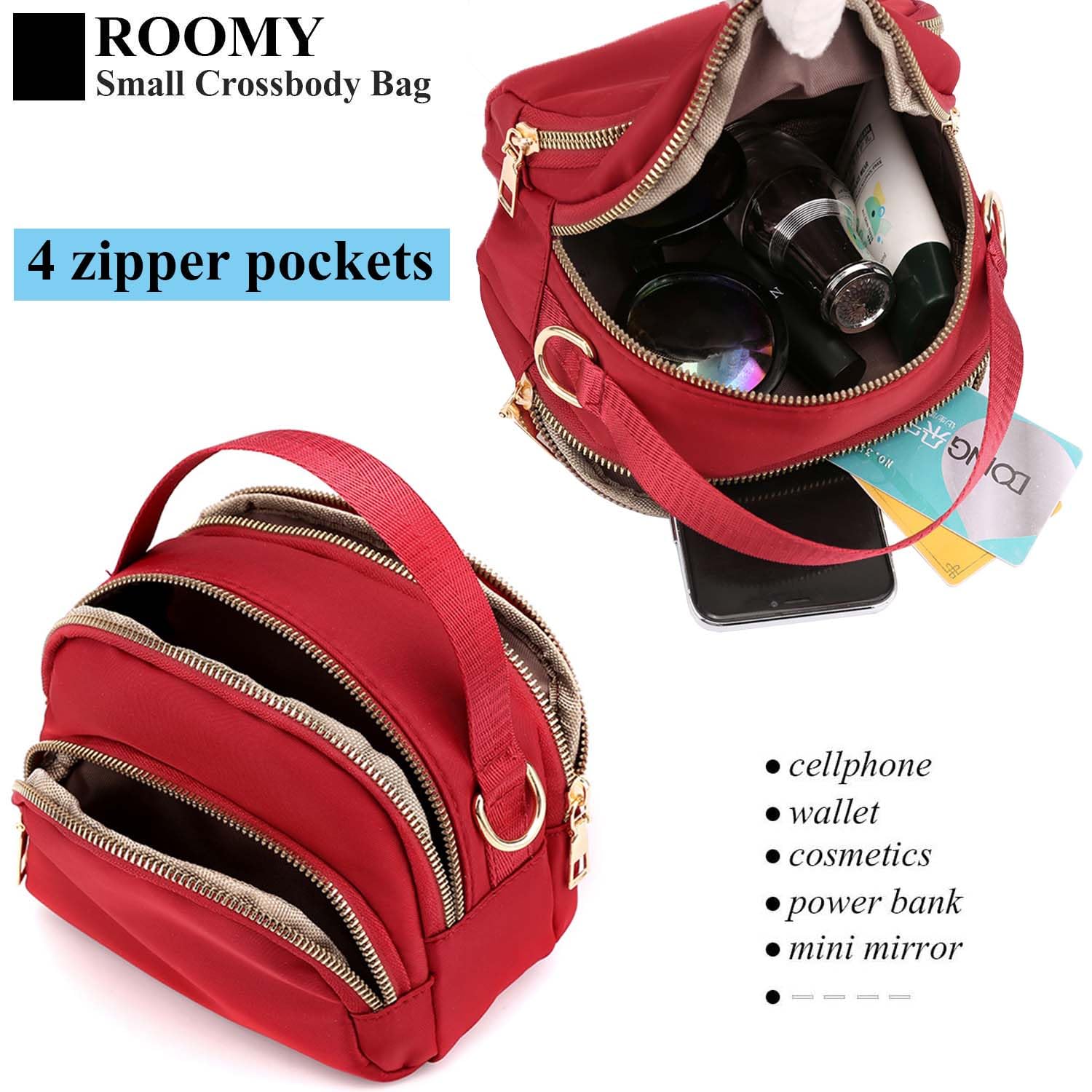 Women's Small Crossbody Purse - Nylon Wallet Phone Bag with Adjustable Shoulder Strap - Mini Cell Phone Purse for Everyday Use, Travel & Shopping