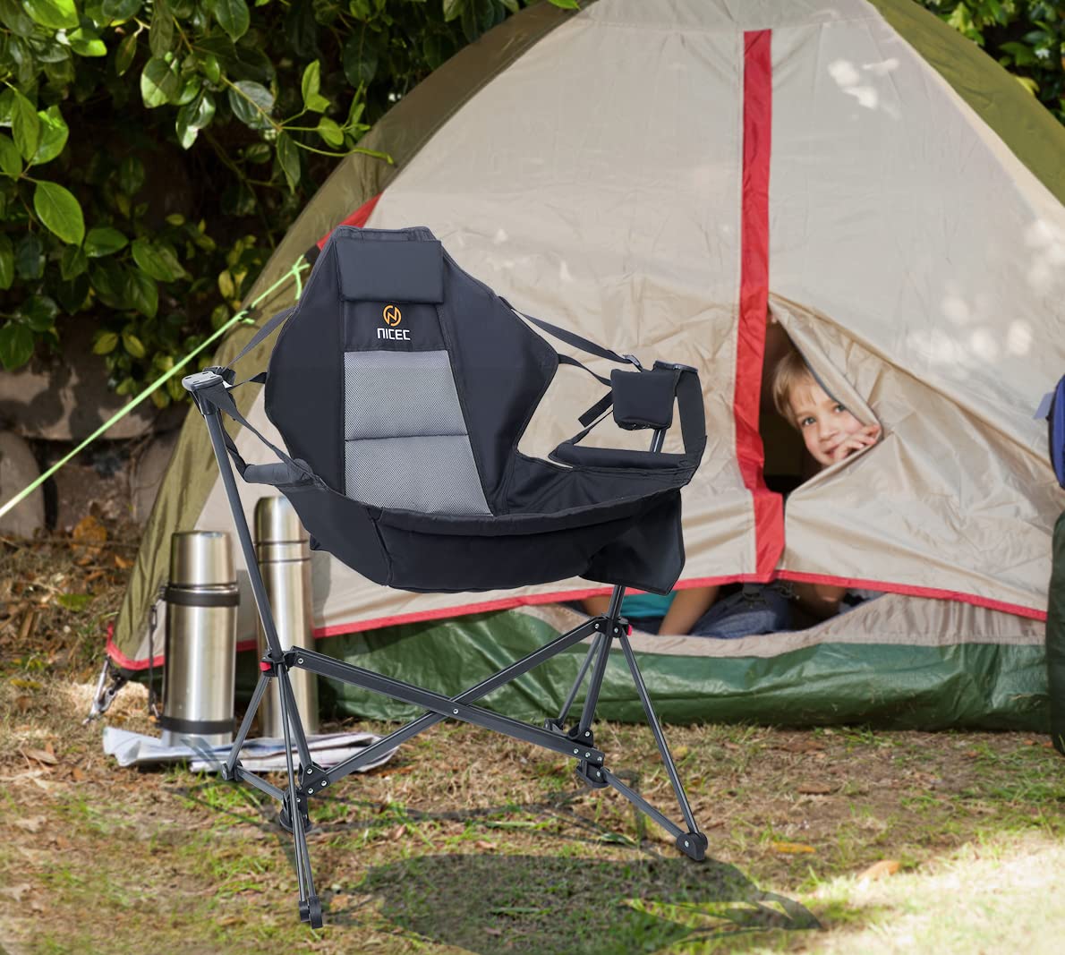 Premium 2-Pack Heavy Duty Hammock Camping Chairs with Stand - High Back Rocking Swivel Design, Cup Holder & Side Pockets - Perfect for Backyard, Beach, Patio & Outdoor Relaxation