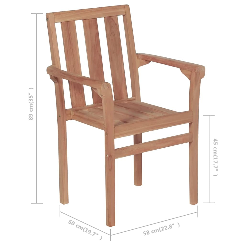 vidaXL 4-Piece Solid Teak Wood Stackable Patio Chairs Set for Outdoor Garden, Balcony, Backyard, Terrace - Durable Lounge & Dining Seating Furniture for Home, Restaurant, or Poolside Relaxation