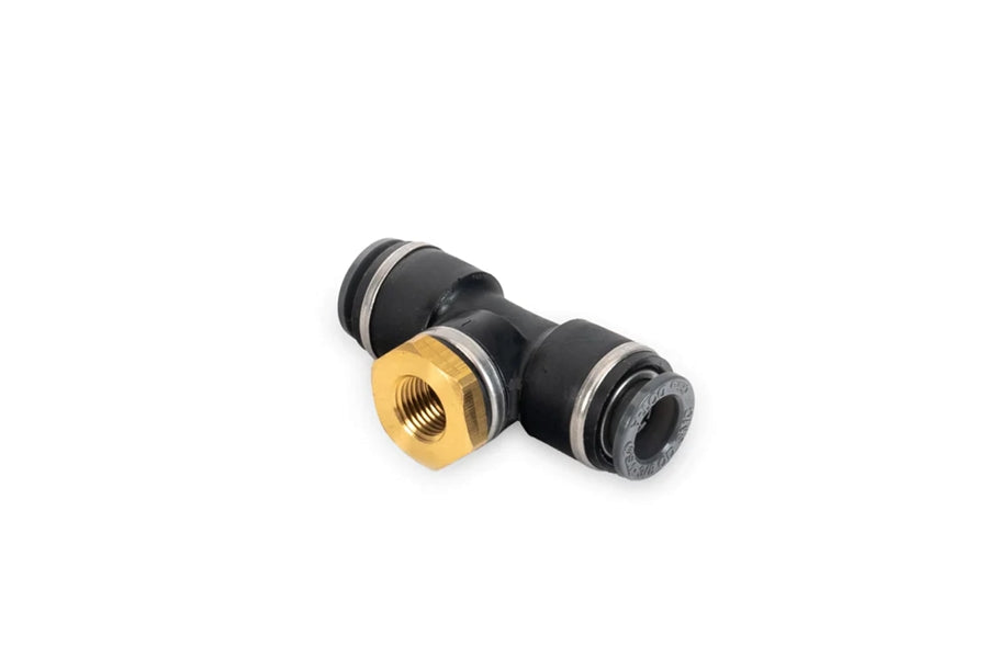 AccuAir Suspension Pressure Sensor Tee - 3/8in DOT/PTC to 1/8in NPT Female Fitting - Perfect for Air Ride Suspension Systems & Custom Automotive Applications