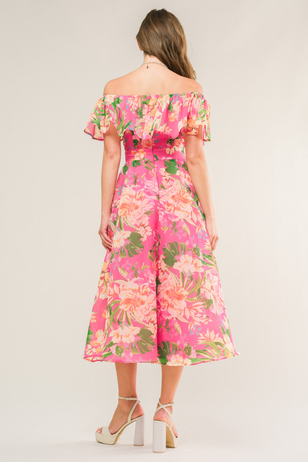 Stylish Fuchsia Flounce Midi Dress for Women - Perfect for Summer Parties, Weddings & Casual Outings