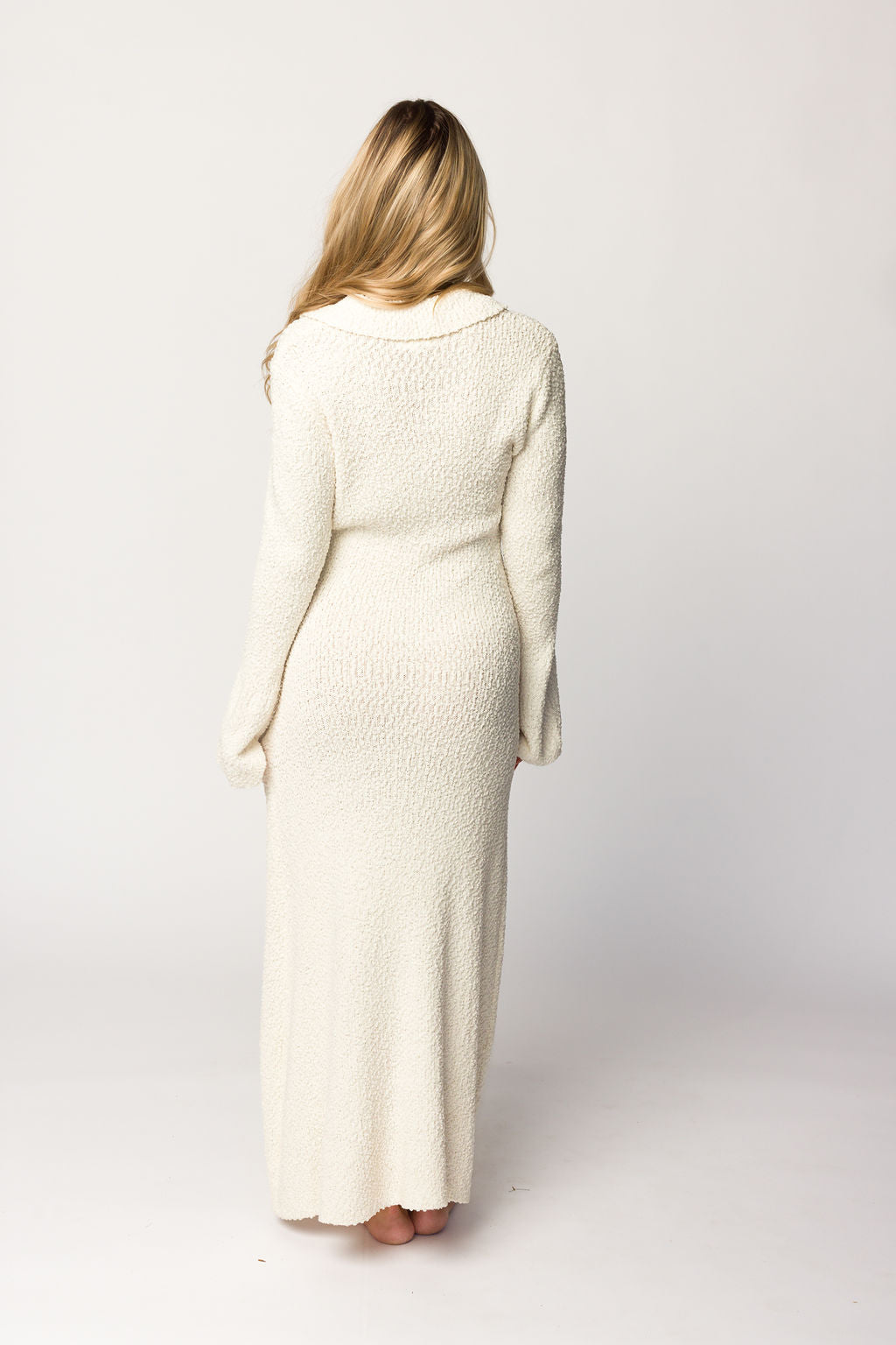 Courtney Boucle Maxi Shirt Dress in Cream - Nursing Friendly Maternity Dress for Women | Elegant Long Sleeve Button Down Dress for Pregnancy, Nursing & Everyday Wear