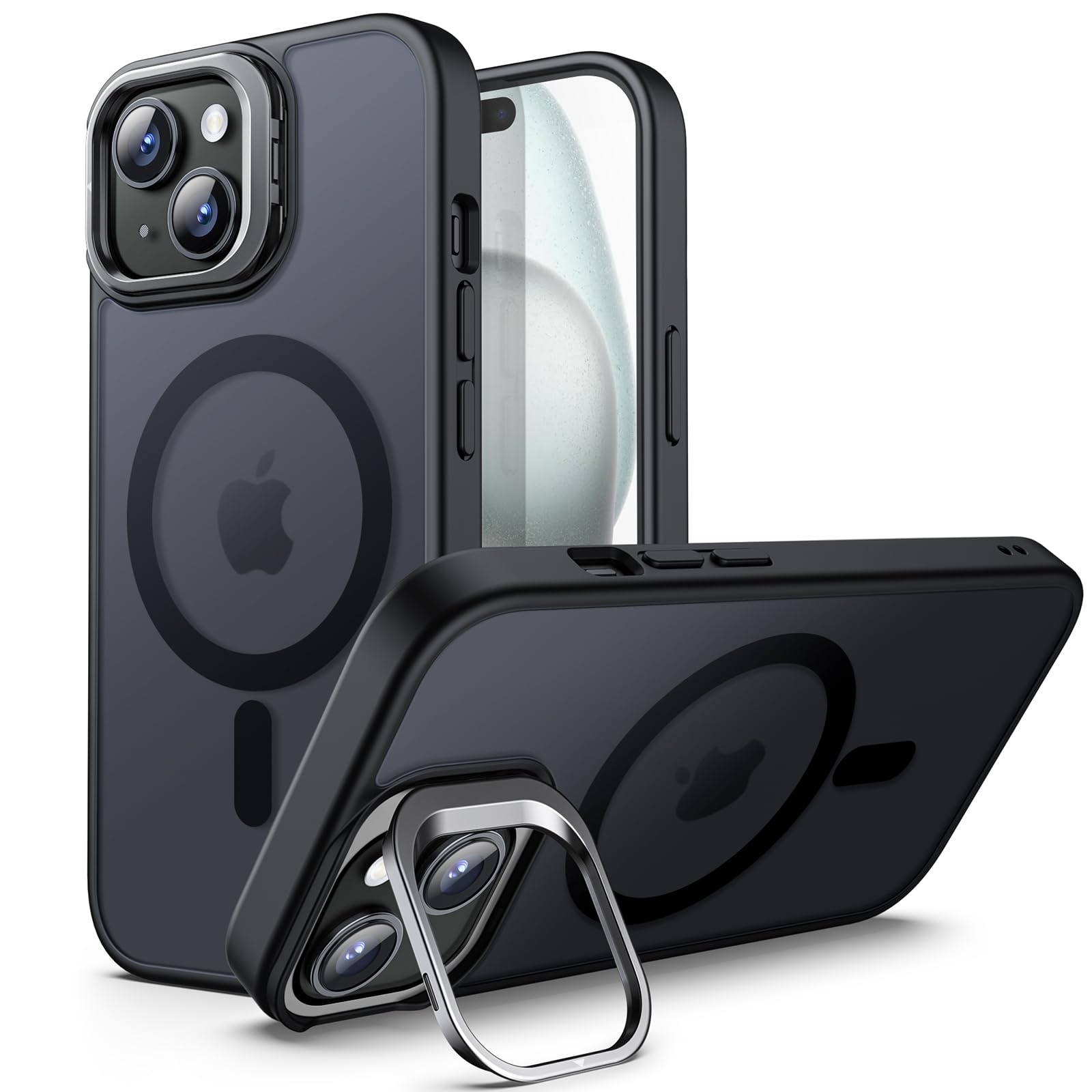 JETech iPhone 15 Plus 6.7-Inch MagSafe Case with Kickstand & Adjustable Camera Stand - Slim Shockproof Matte Magnetic Phone Cover (Black) | Perfect for Work, Travel & Video Calls